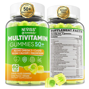 Multivitamin for Men 50 + Plus, Sugar Free Men Multivitamins Gummies w/Omega-3, Coq10, D3k2, Calcium, Magnesium NEVISS uk supplements