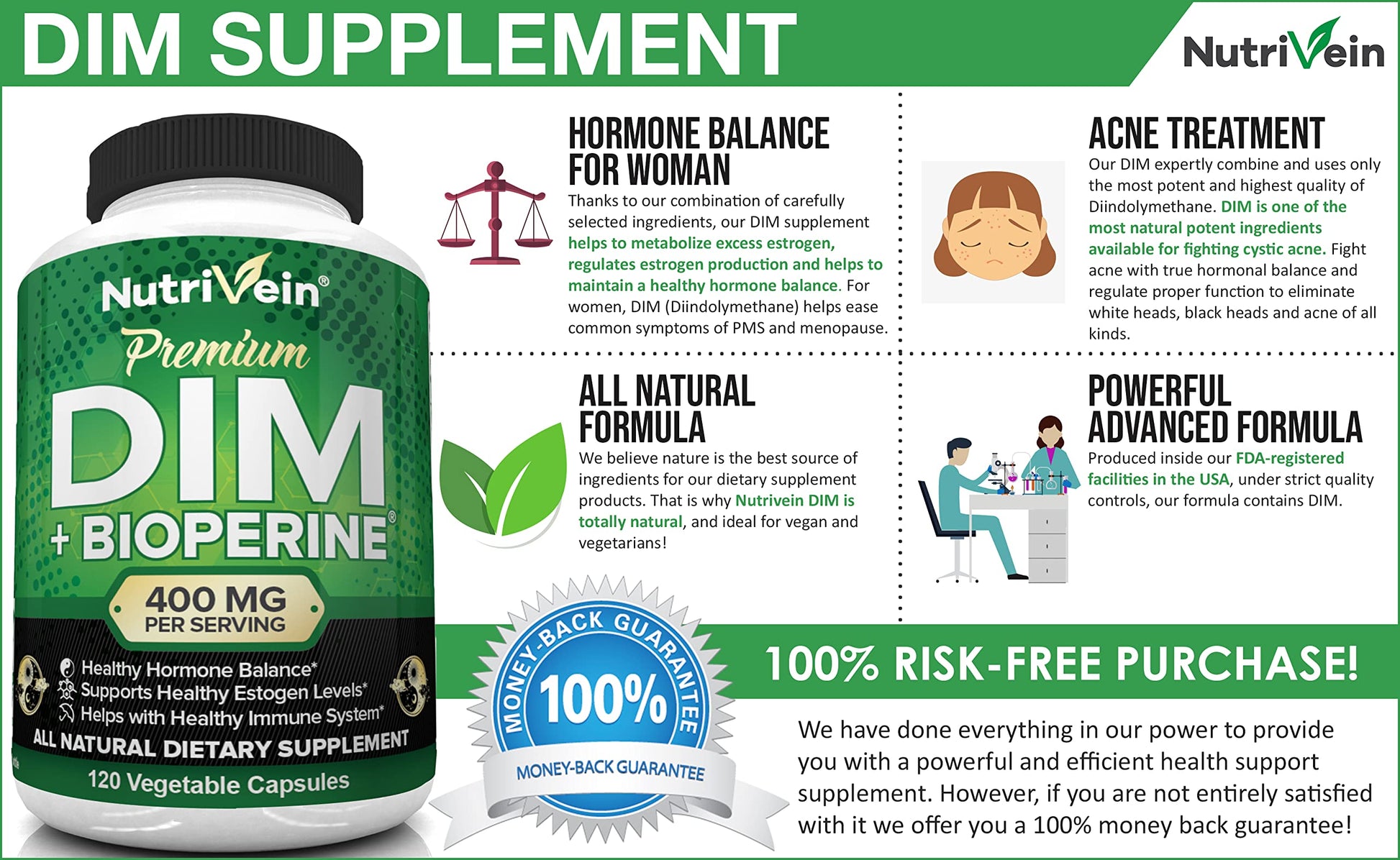 Nutrivein DIM Supplement 400mg Diindolylmethane Plus Bioperine - Maintain Hormone Nutrivein uk supplements