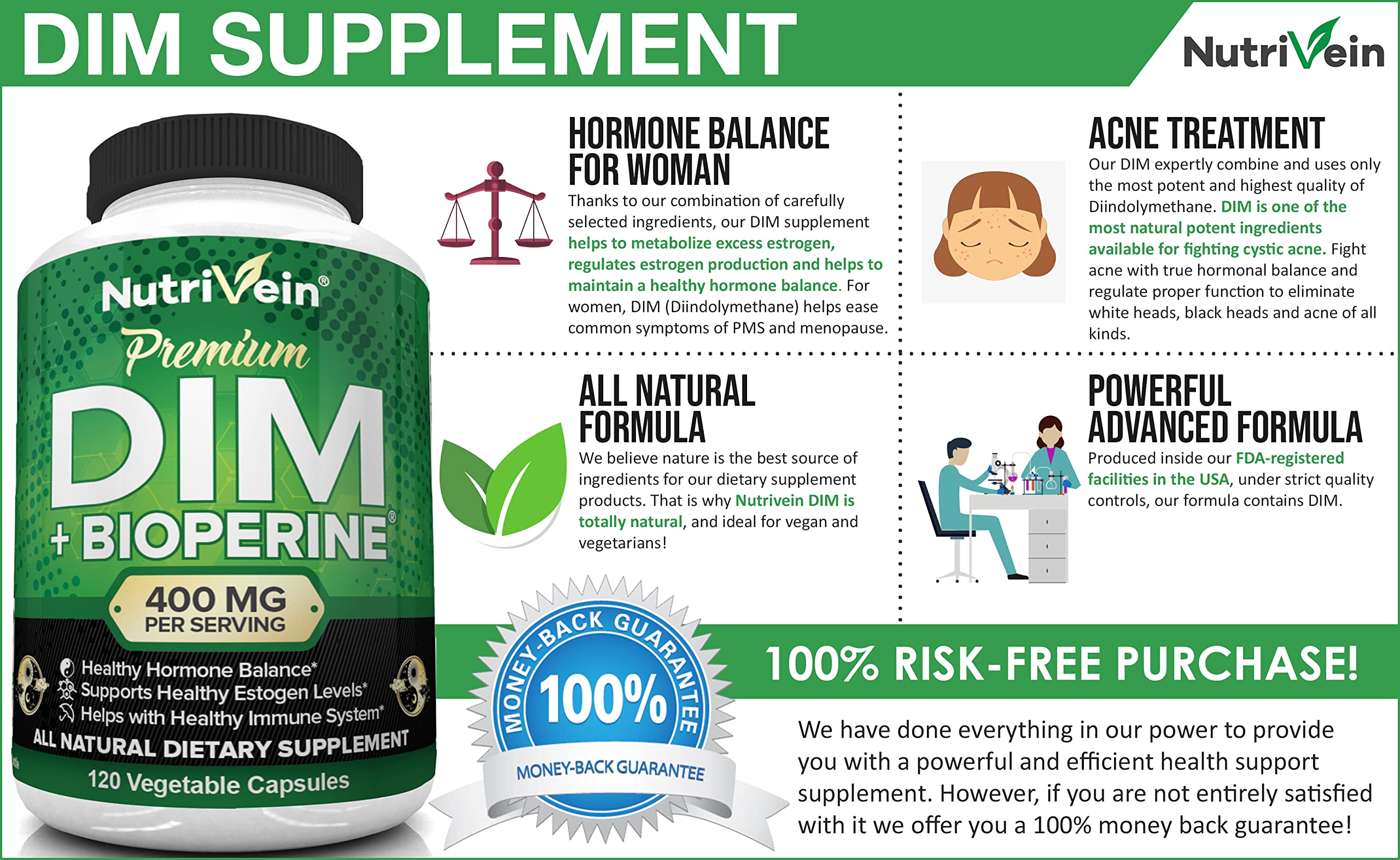 Nutrivein DIM Supplement 400mg Diindolylmethane Plus Bioperine - Maintain Hormone Nutrivein uk supplements