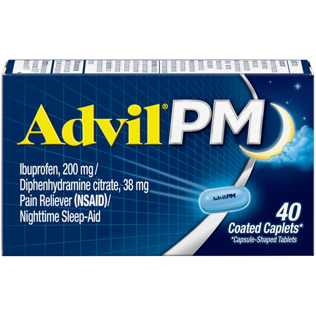 Advil PM Pain Reliever and Nighttime Sleep Aid, Pain Medicine with Ibuprofen for Pain Relief and Diphenhydramine Citrate for a Sleep Aid - 40 Coated Caplets Advil uk supplements