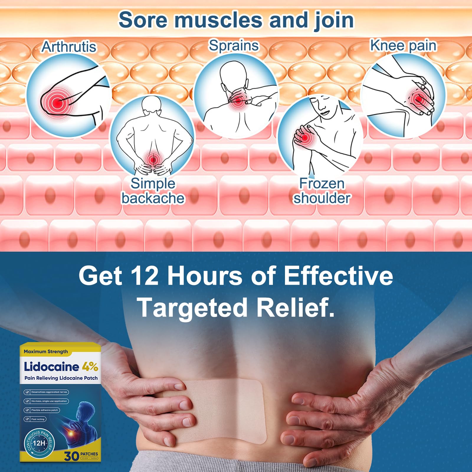 Teemofe 4% Lidocaine Pain Relief Patches – Maximum OTC Strength, Fast-Acting Targeted Relief, 30 Count, for Muscle & Joint Discomfort - 589 Teemofe uk supplements
