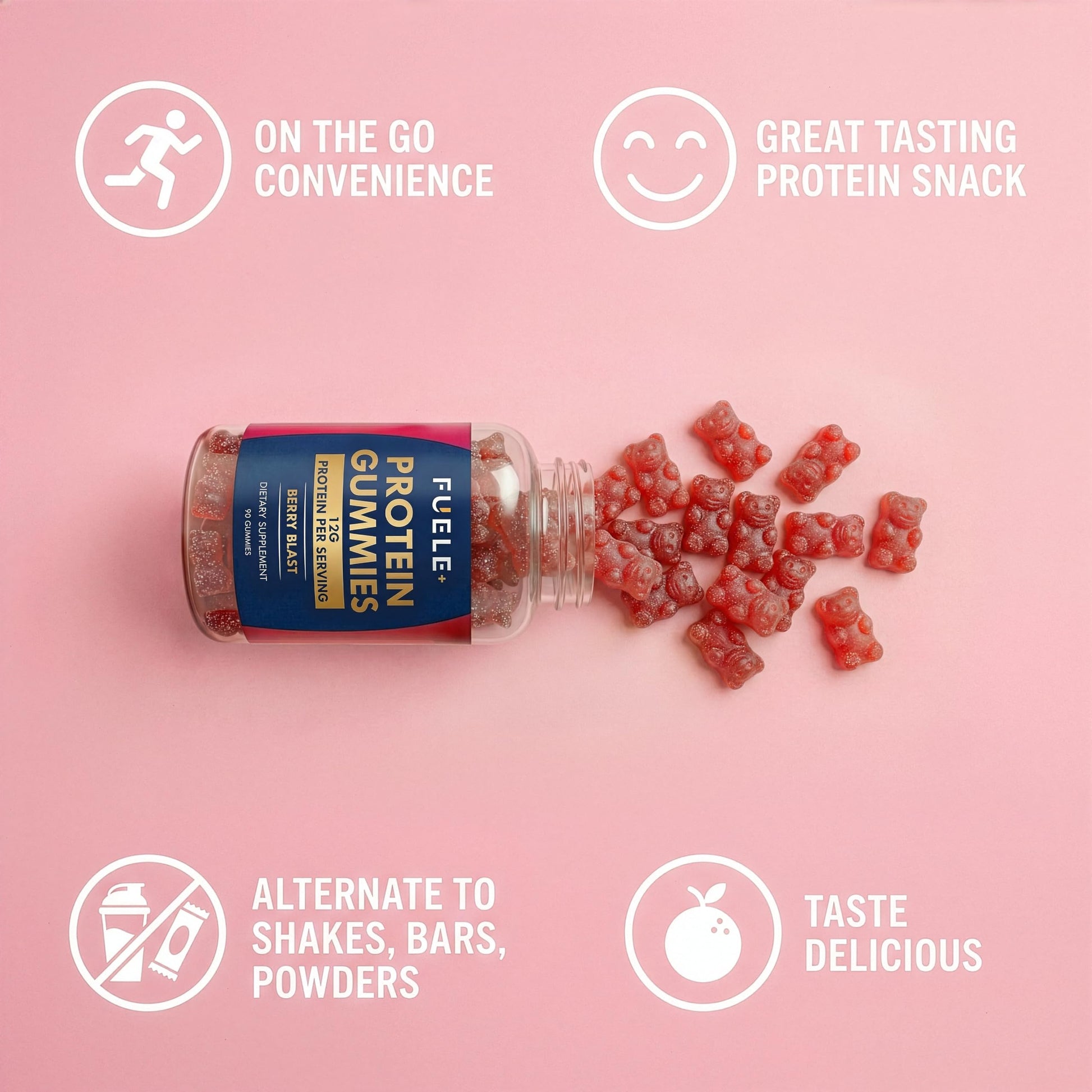 FUELE+ Protein Gummies – 12g High Protein Snack, Mixed Berry Flavor, No Added Sugar, Whey Protein Gummies, Supports Muscle Recovery, Post Workout Supplement FUELE+ uk supplements