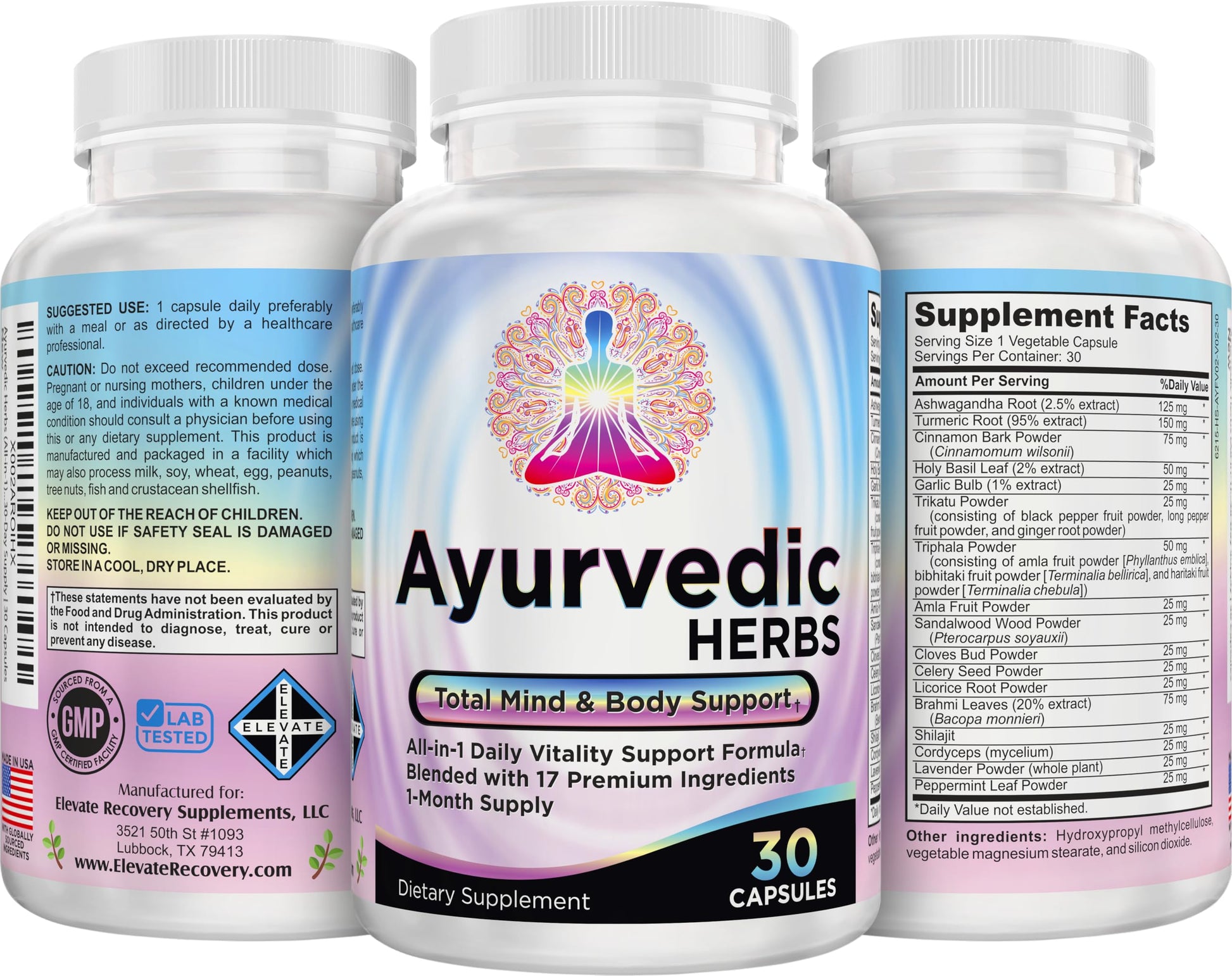 Ayurvedic Herbs 17-in-1 Supplement | Mind & Body Balance | Ayurveda Health Support Blend | Ayurvedic Supplements | 1-Month Supply | 30 Capsules Elevate Recovery Supplements uk supplements