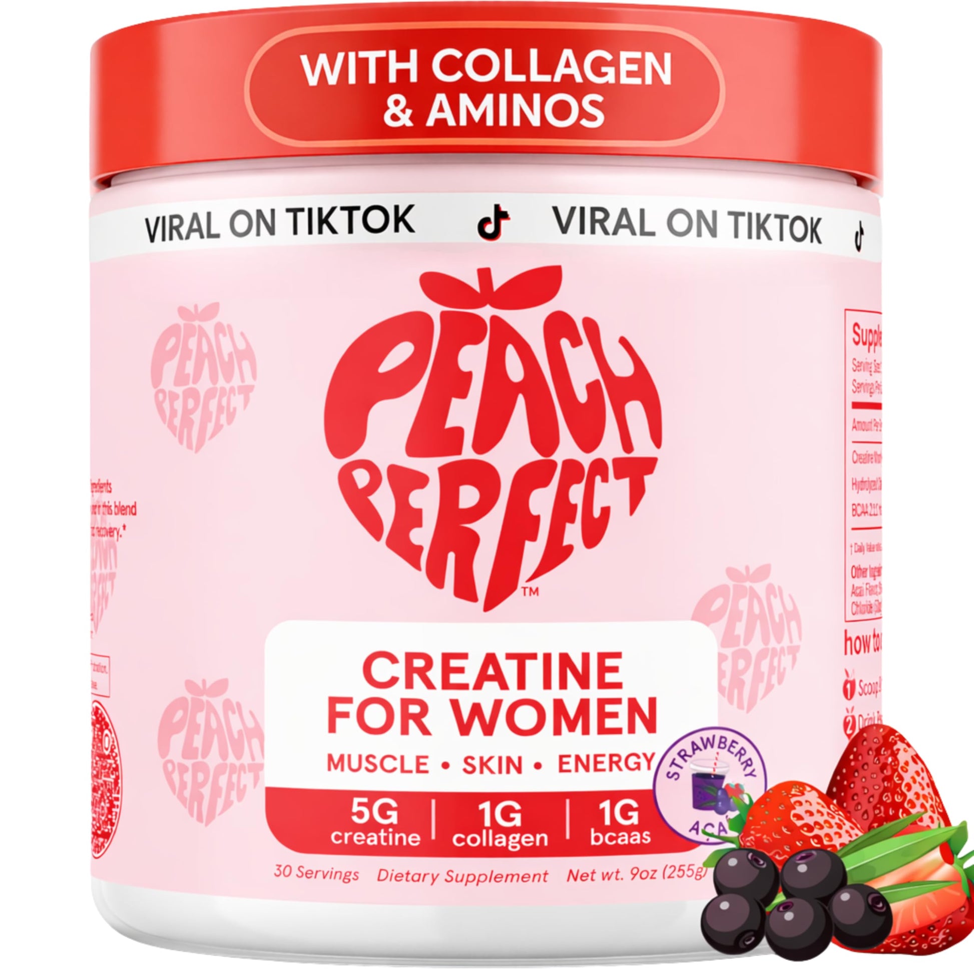 Peach Perfect Creatine Blend for Women – Micronized Creatine Monohydrate with BCAA & Collagen for Glute Strength Support – Strawberry Acai – 30 Servings Peach Perfect uk supplements