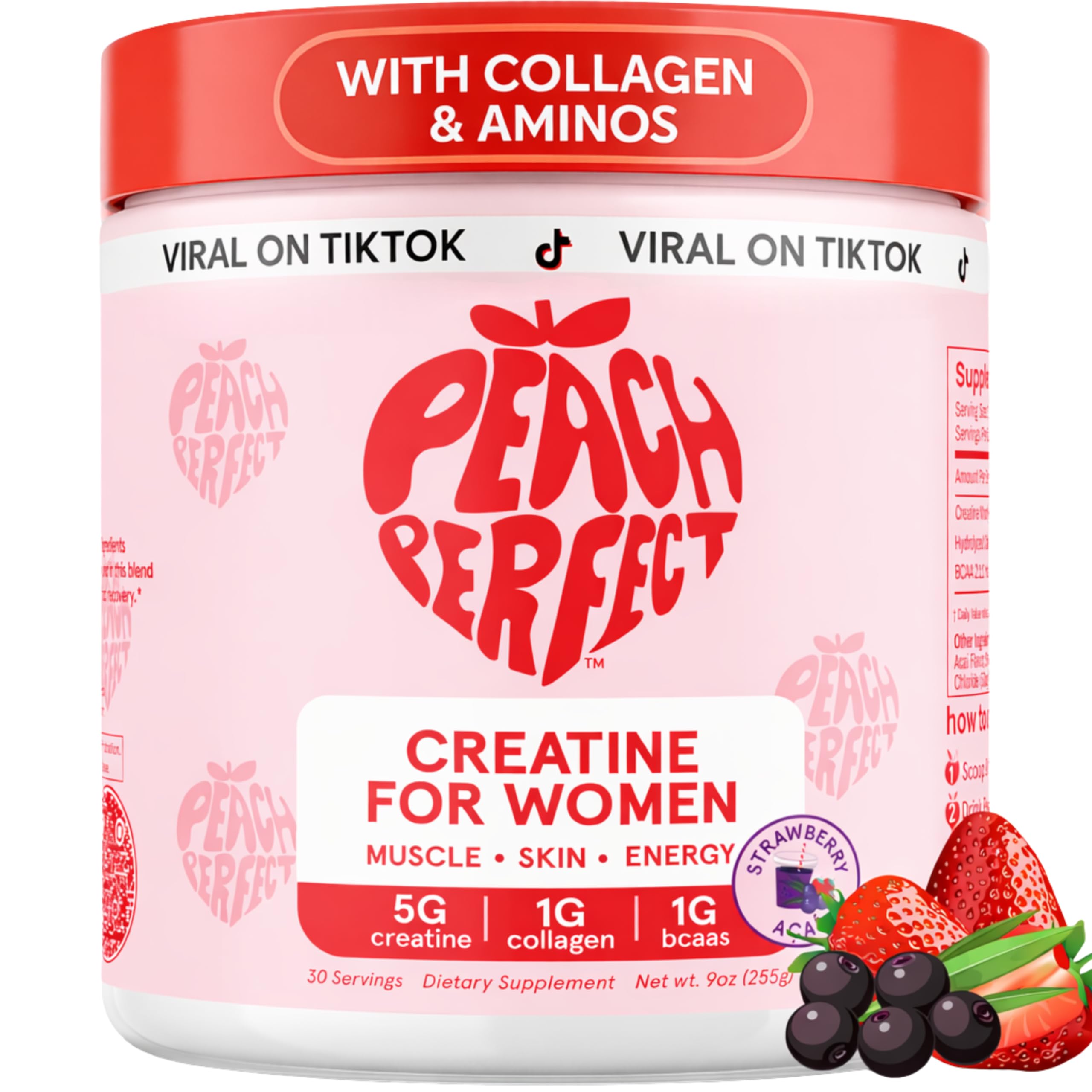 Peach Perfect Creatine Blend for Women – Micronized Creatine Monohydrate with BCAA & Collagen for Glute Strength Support – Strawberry Acai – 30 Servings Peach Perfect uk supplements