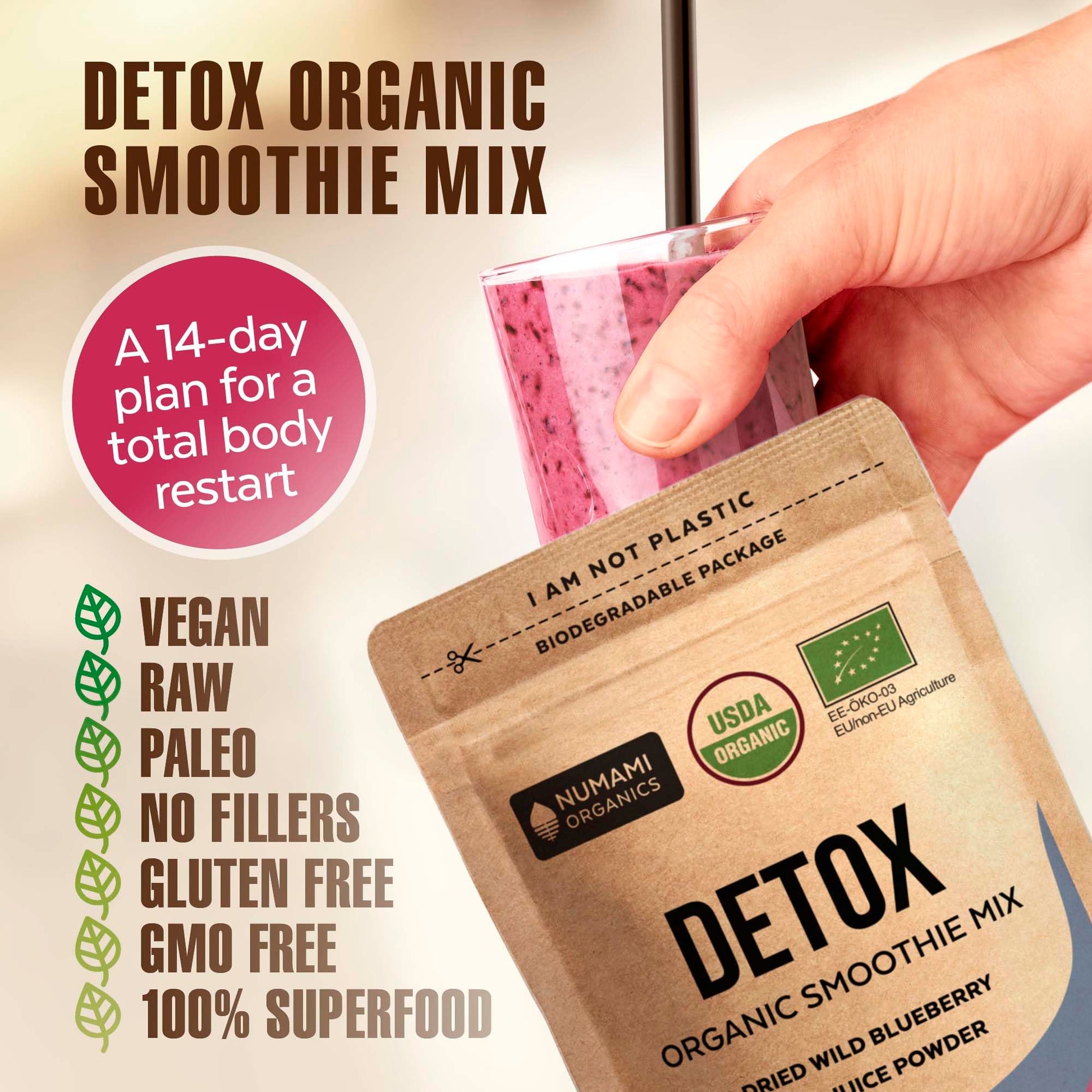 Numami Organic Detox Blueberry Smoothie Powder with Healthy Spirulina, Atlantic Dulse Numami uk supplements