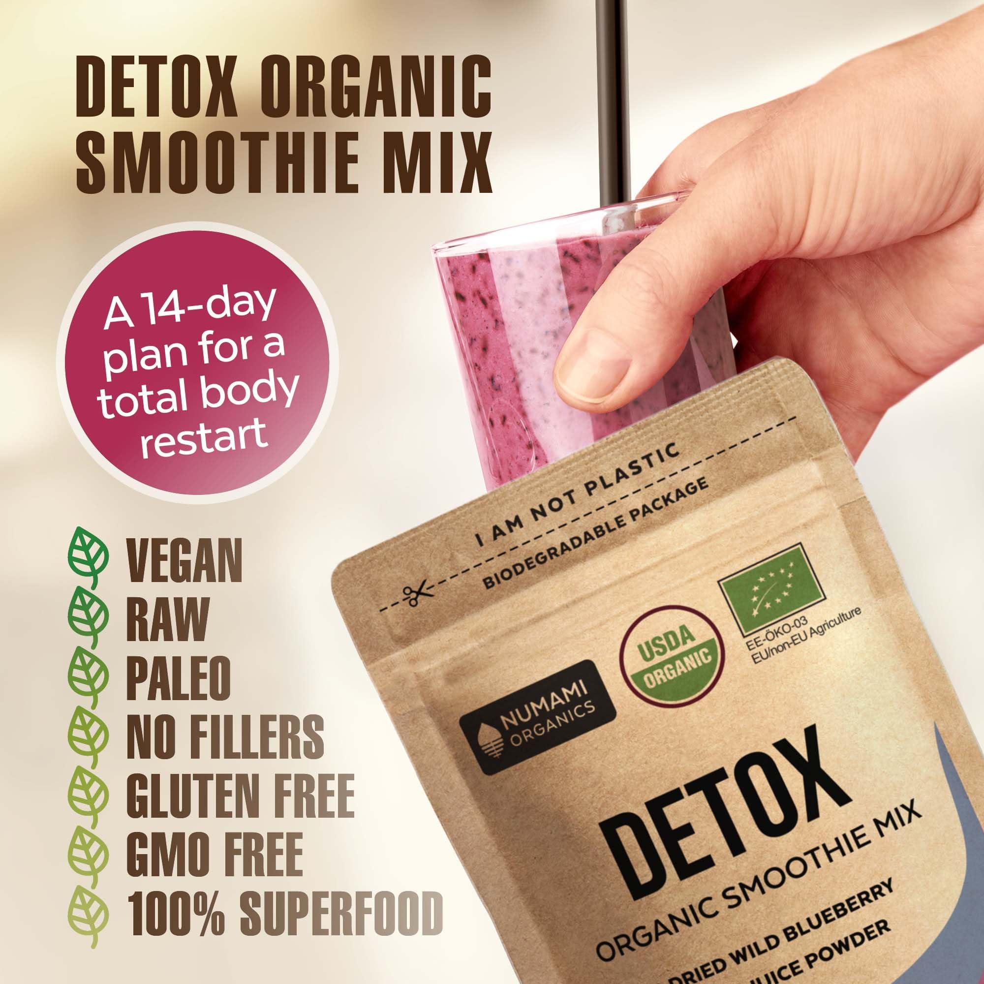 Numami Organic Detox Blueberry Smoothie Powder with Healthy Spirulina, Atlantic Dulse Numami uk supplements