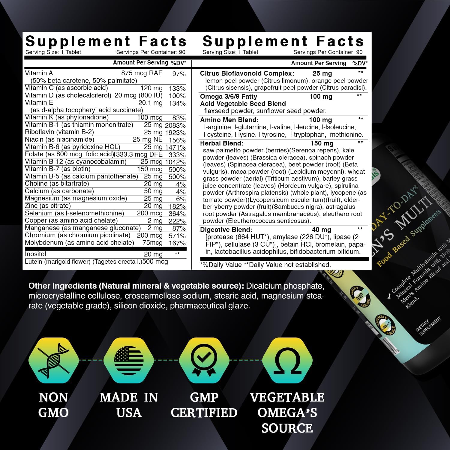 Best Naturals Day-to-Day Men's Multivitamin Food Based Supplement with Vitamin A, L-Arginine, L-Glutamine, L-Lysine- 90 Tablets Best Naturals uk supplements