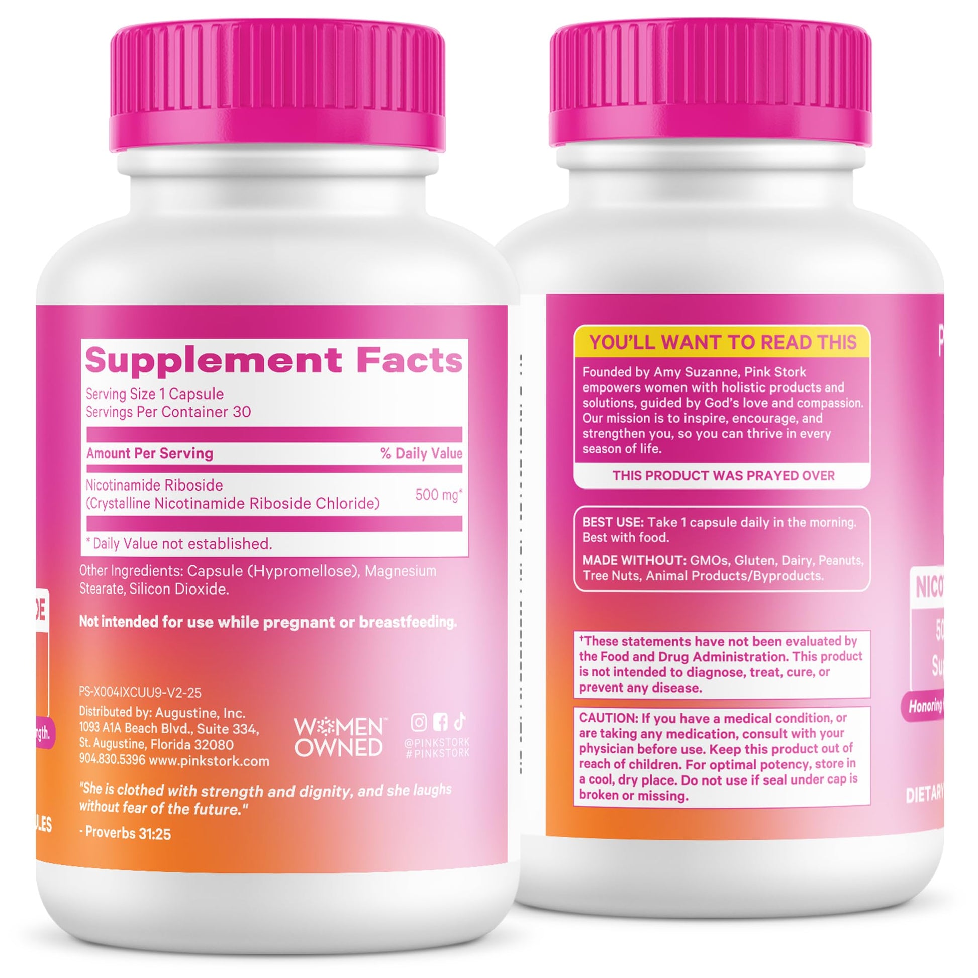 Pink Stork NAD+ Supplement for Women | 500mg Nicotinamide Riboside NR | Clinically-Studied Pure NMN Powder | Brain + Cognitive Support |Energy, Skin Essentials Over 30 | 1 Month Supply Pink Stork uk supplements