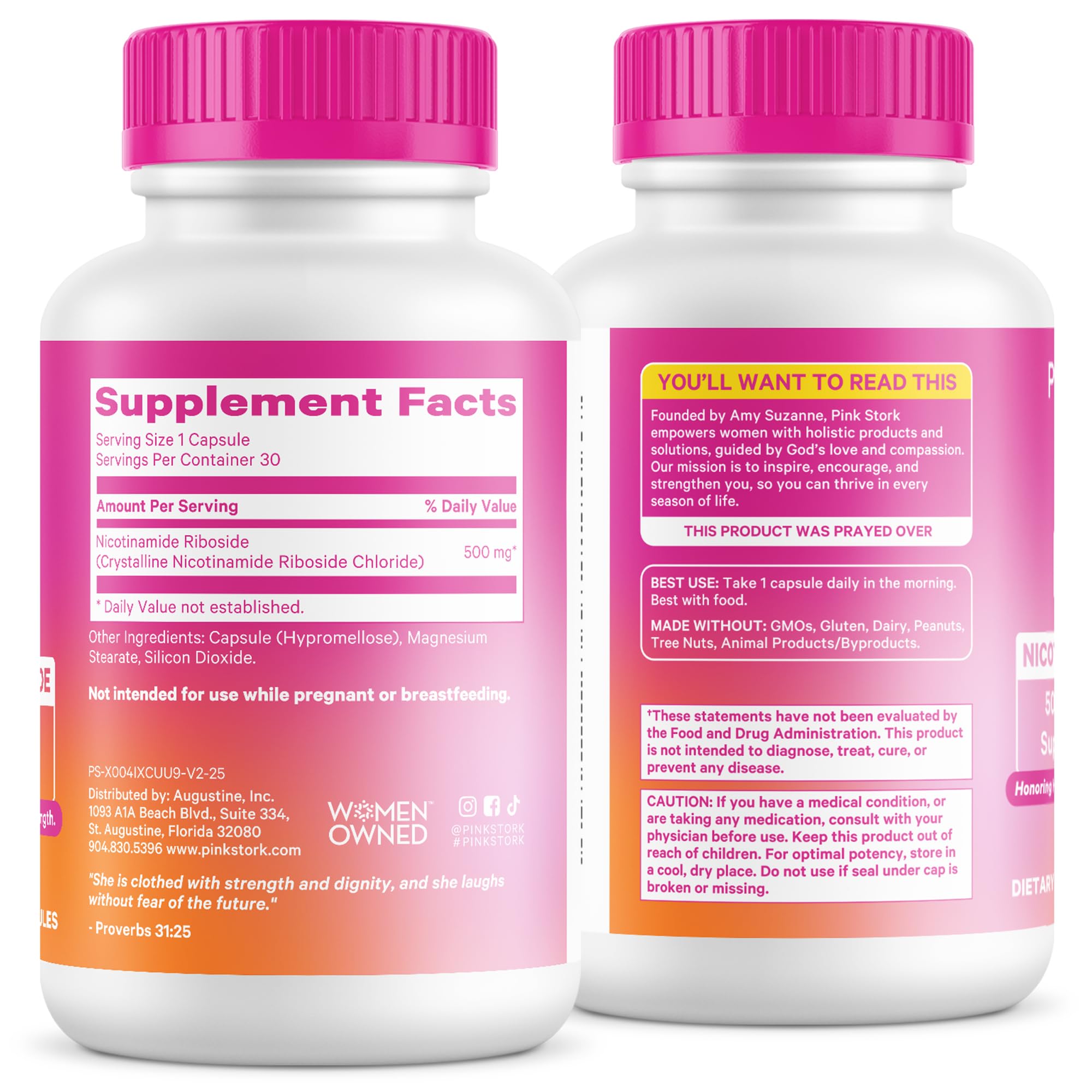 Pink Stork NAD+ Supplement for Women | 500mg Nicotinamide Riboside NR | Clinically-Studied Pure NMN Powder | Brain + Cognitive Support |Energy, Skin Essentials Over 30 | 1 Month Supply Pink Stork uk supplements