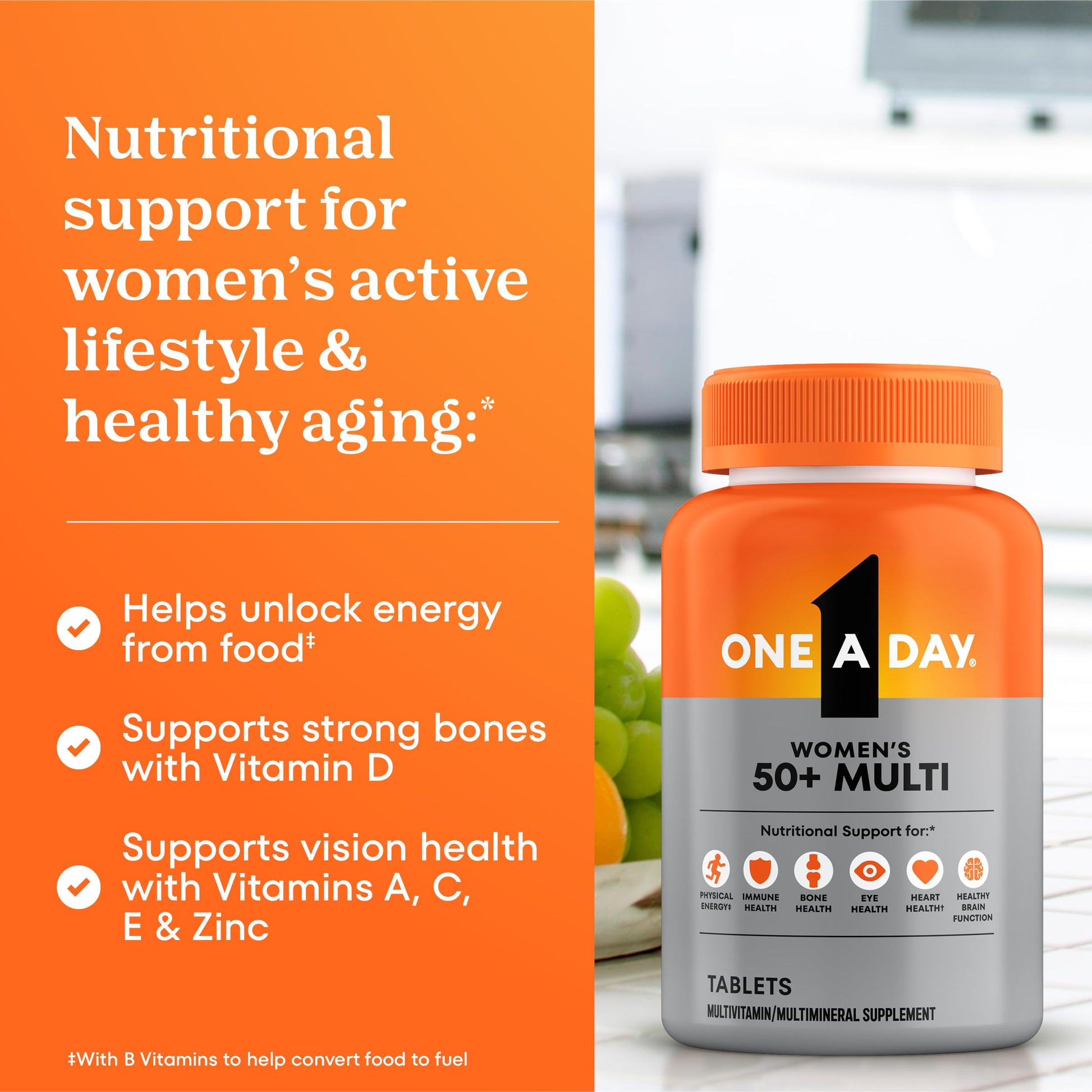 One A Day Multivitamin for Women 50 and Over Tablets, Womens Multivitamin 50 plus with Vitamins D, C, E, Zinc & Biotin, Daily Vitamins ONE A DAY uk supplements