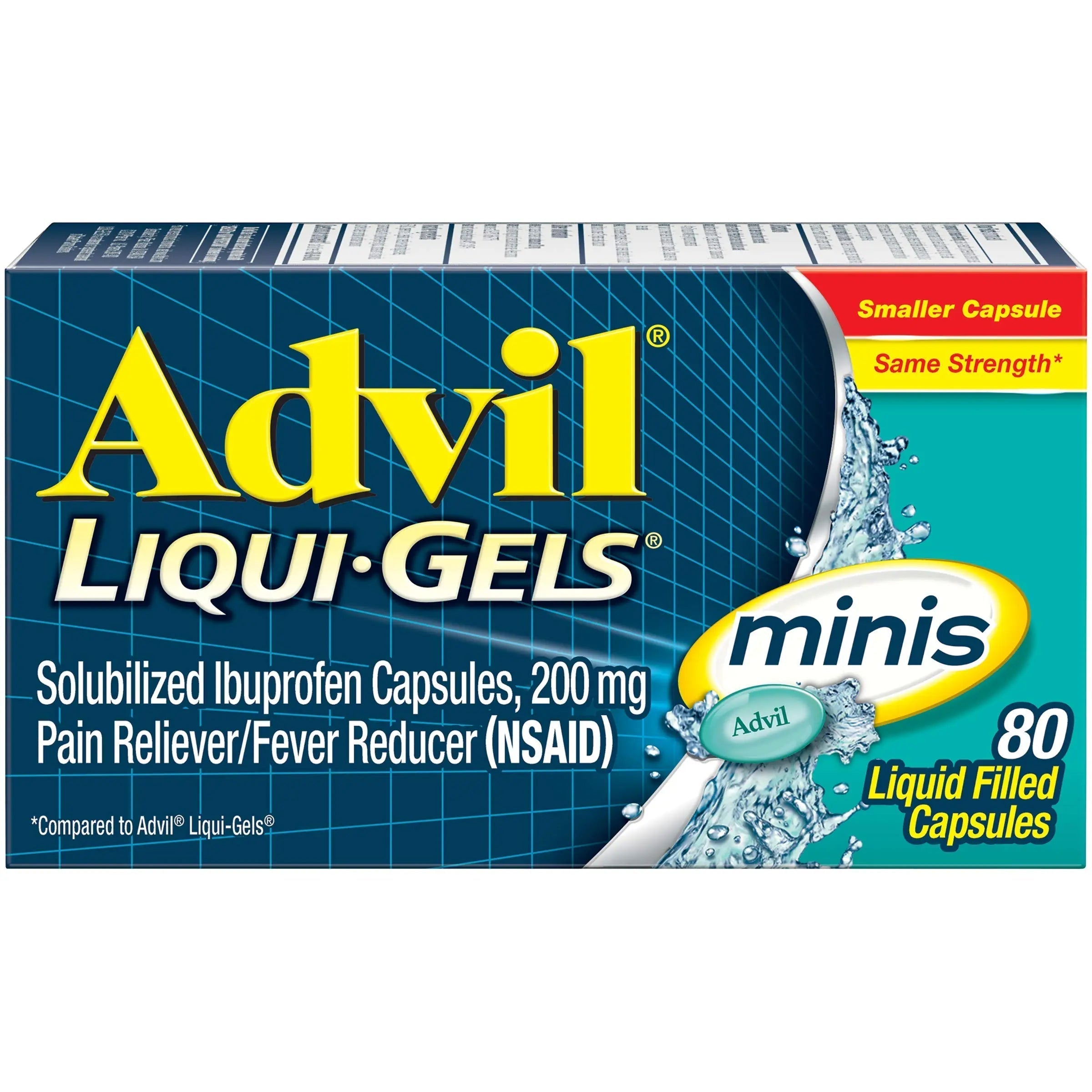 Advil Liqui-Gels Minis Pain Reliever and Fever Reducer, Pain Medicine for Adults with Ibuprofen 200mg for Pain Relief - 80 Liquid Filled Capsules Advil uk supplements