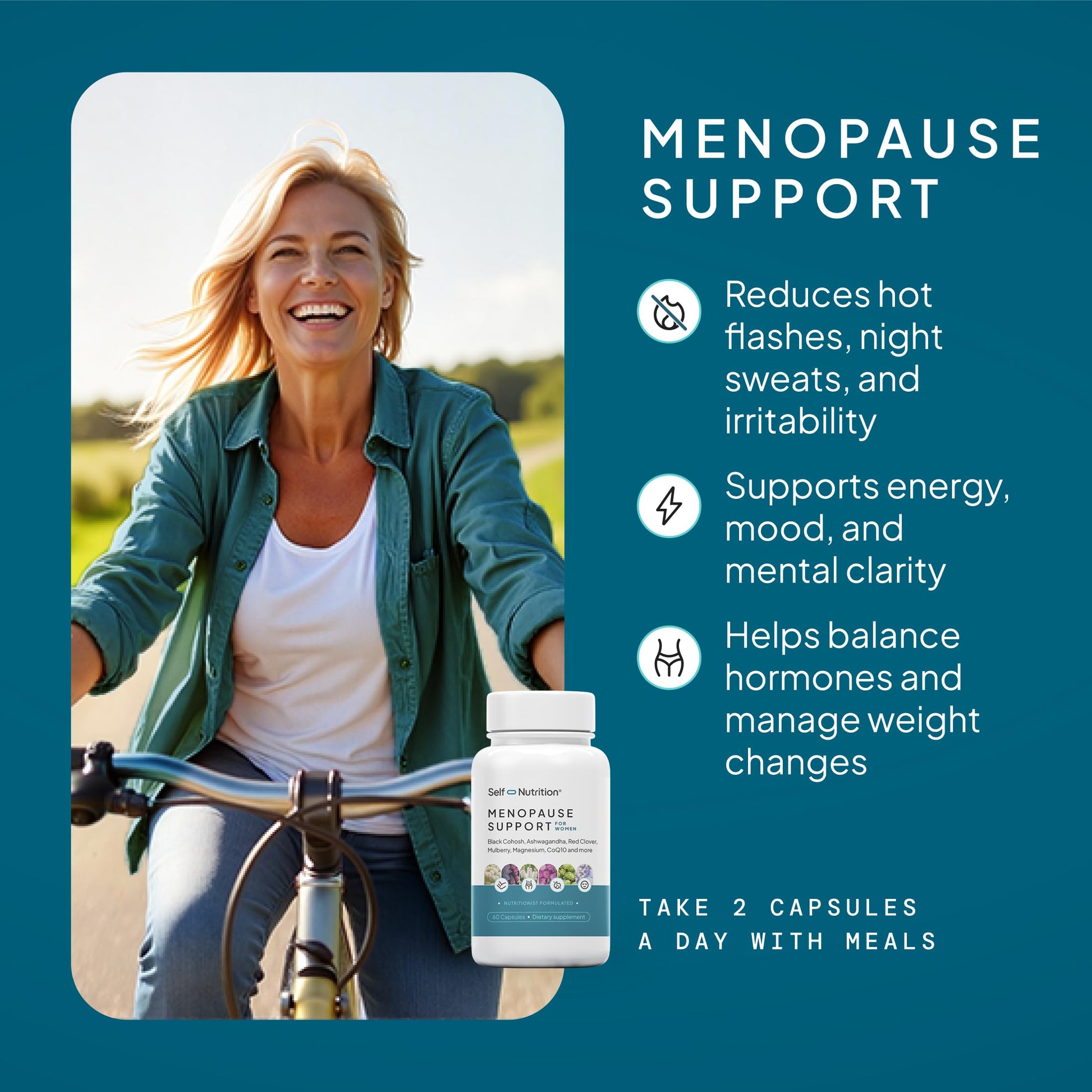 SELF NUTRITION Menopause Support for Women -All-Natural, Hormone-Free Perimenopause & Menopause Support. Unique Blend for Hot Flashes, Mood, Energy, Sleep & More. Vegan, Gluten-Free, 60 Capsules. SELF NUTRITION uk supplements