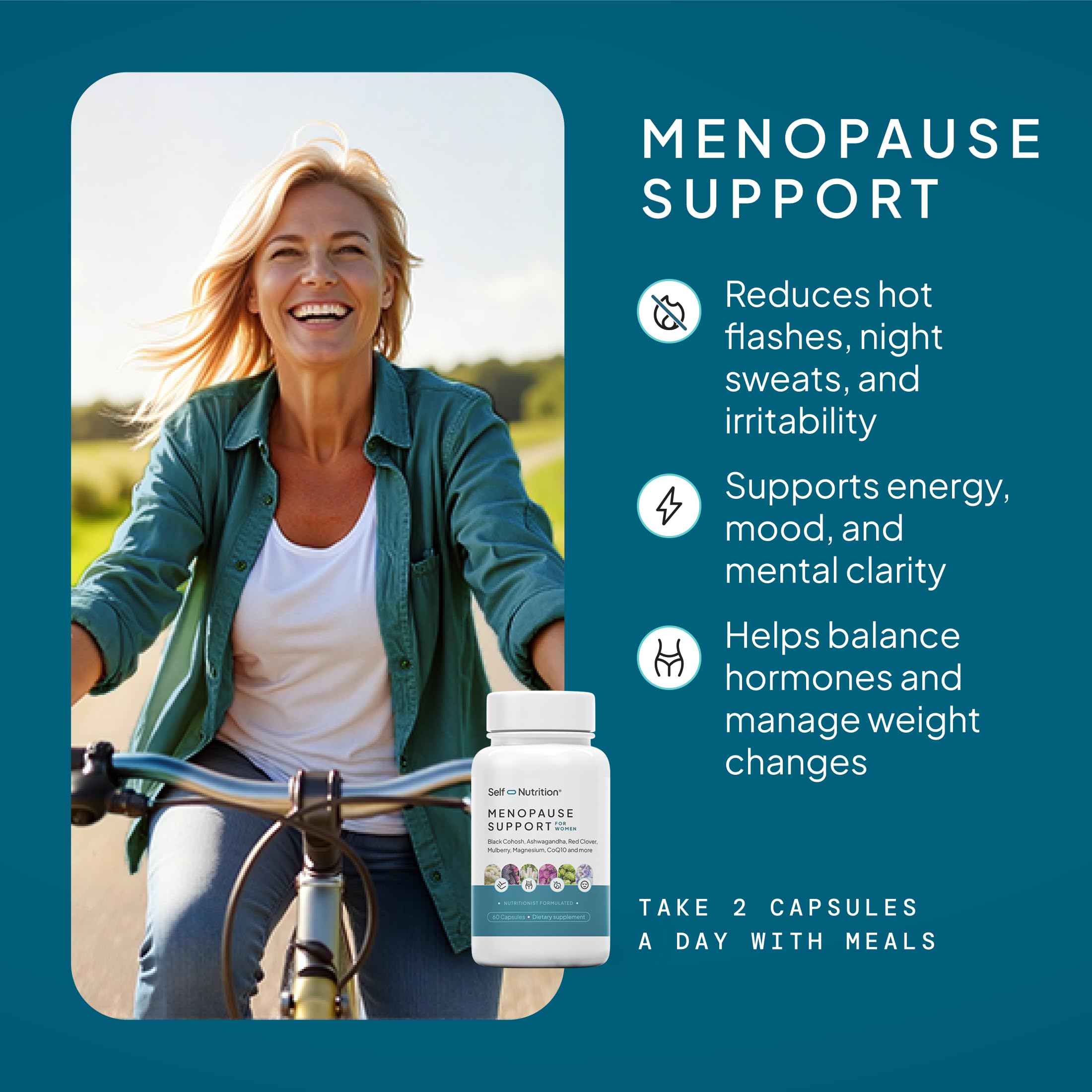 SELF NUTRITION Menopause Support for Women -All-Natural, Hormone-Free Perimenopause & Menopause Support. Unique Blend for Hot Flashes, Mood, Energy, Sleep & More. Vegan, Gluten-Free, 60 Capsules. SELF NUTRITION uk supplements
