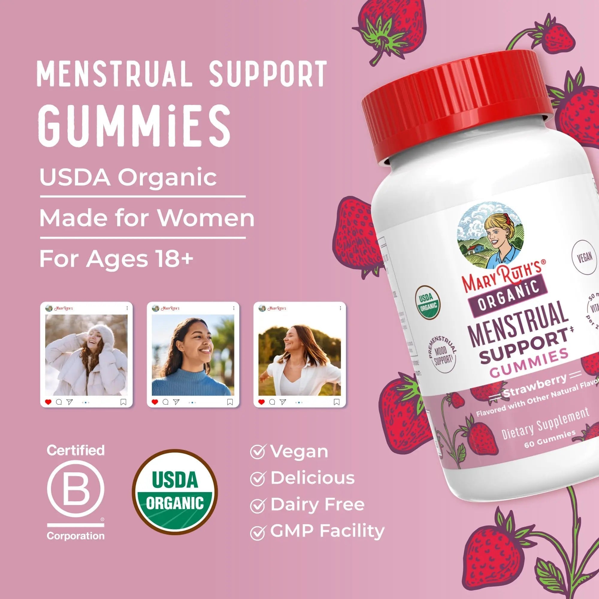Organic Menstrual Support Gummies by MaryRuth's | for The Relief of Common Symptoms of Premenstrual Syndrome | PMS Support | Premenstrual Mood Support | USDA Organic | Non-GMO | Vegan | 30 Servings MARYRUTH'S uk supplements
