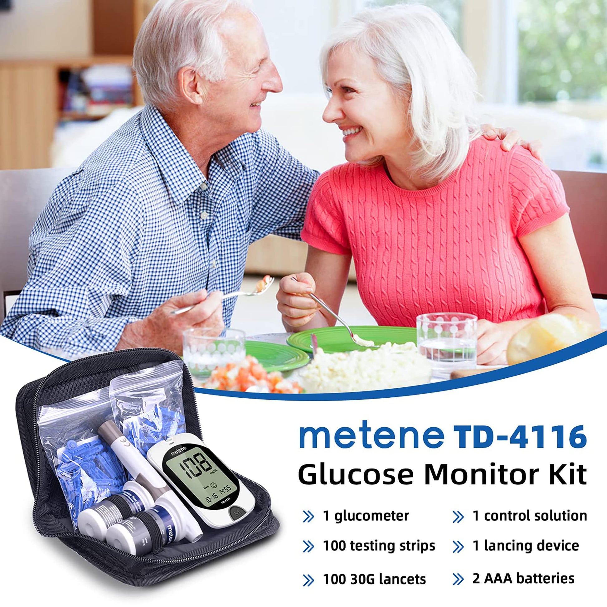 Metene TD-4116 Blood Glucose Monitor Kit, 100 Glucometer Strips Metene uk supplements