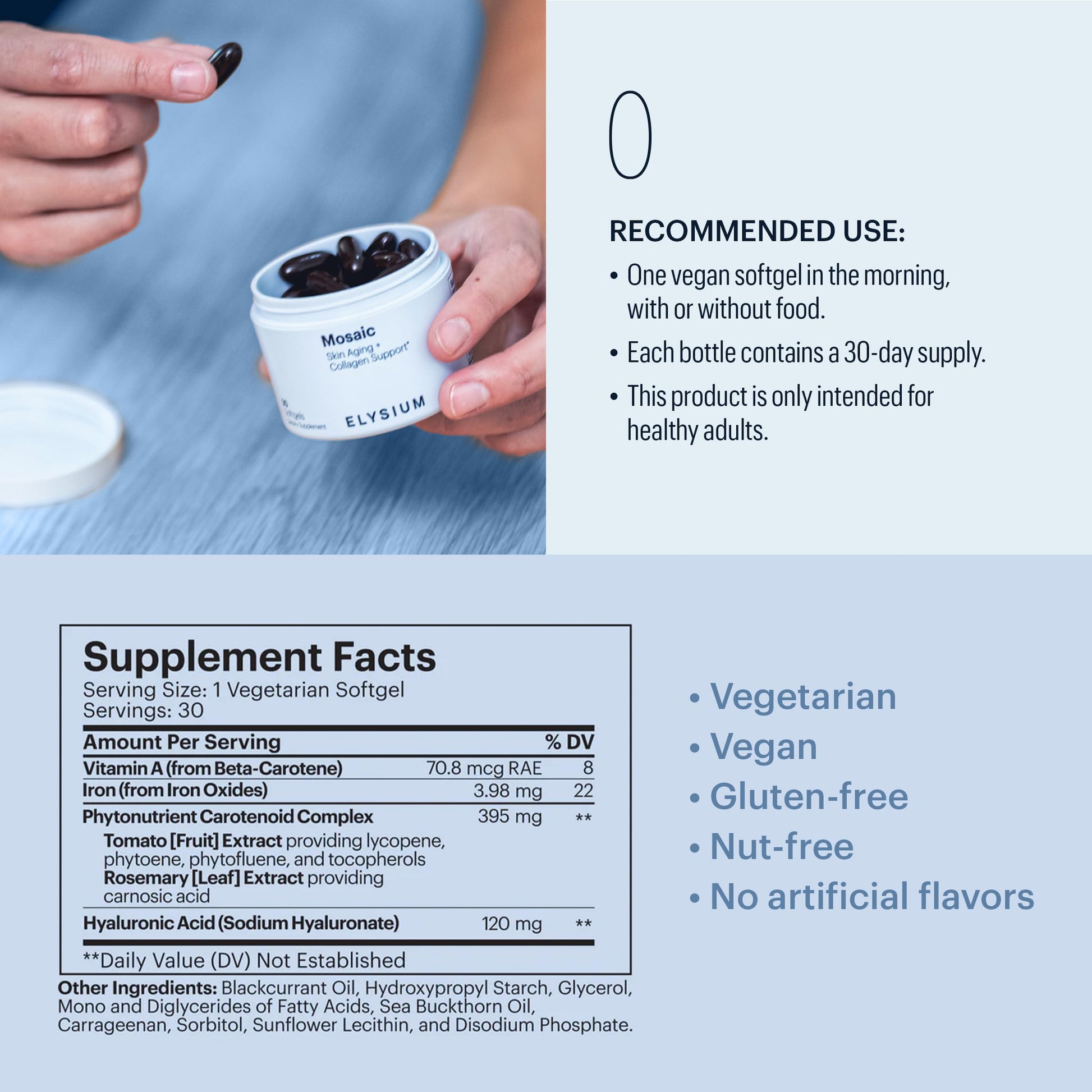 ELYSIUM Mosaic - Hyaluronic Acid Supplement - Clinically Proven - Fights Fine Lines & Skin Aging - Collagen Supplement - 30-Day Supply (Vegan Softgels) ELYSIUM uk supplements