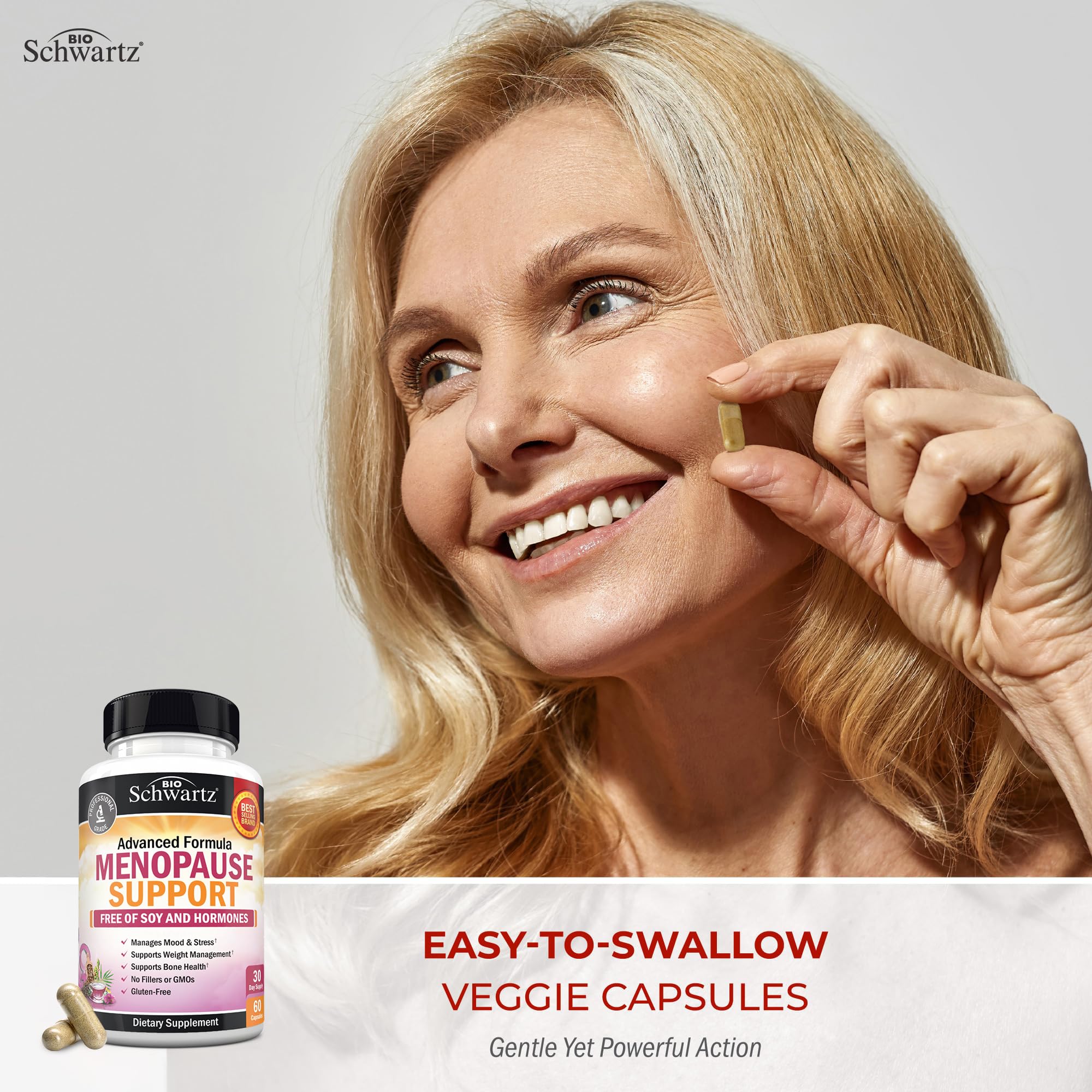 Herbal Menopause Support for Women - Supports Healthy Mood and Balance with Milk Thistle Chasteberry Black Cohosh Red Clover Turmeric Ginger - Menopause Supplements for Women - 60 Veggie Capsules BioSchwartz uk supplements