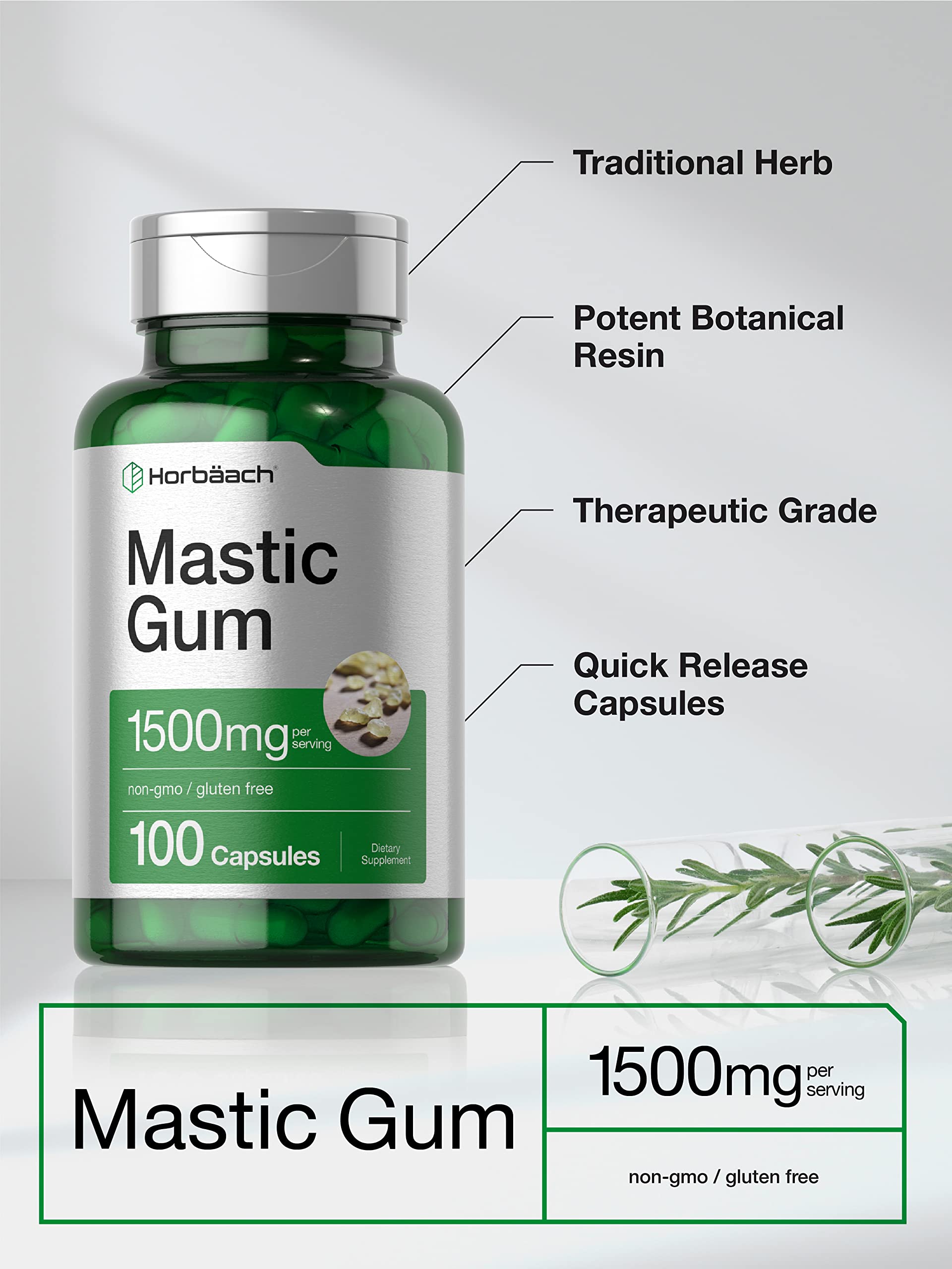 Mastic Gum Capsules 1500mg 100 Count | Non-GMO & Gluten Free | by Horbaach Horbäach uk supplements
