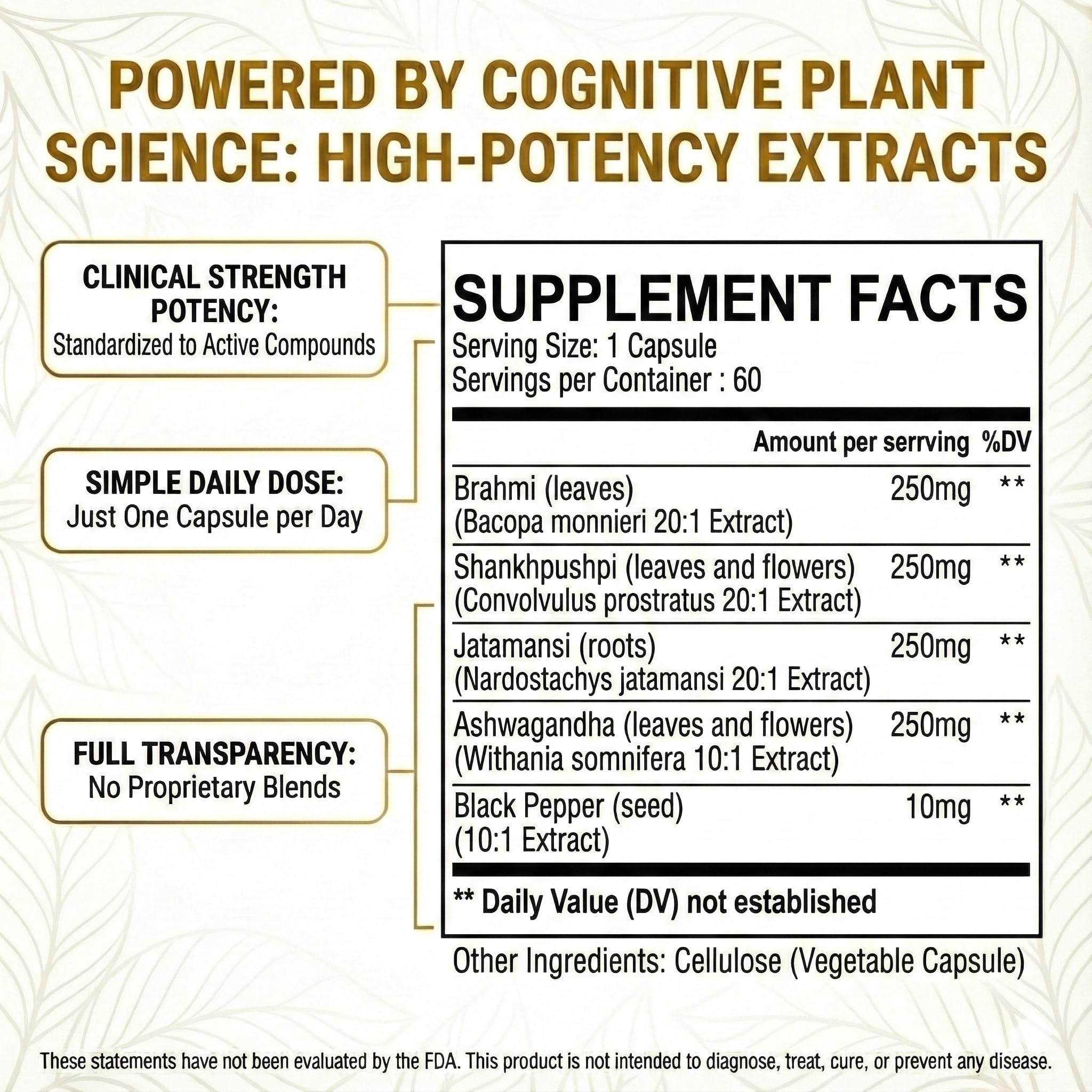 Pure Prana Ayurvedic Brain Supplement Capsules with Brahmi, Ashwagandha & Gotu Kola - Plant-Based Nootropic Cognitive Wellness Formula for Daily Focus - Vegan Clarity for Men Women - 60 Capsules Pure Prana uk supplements