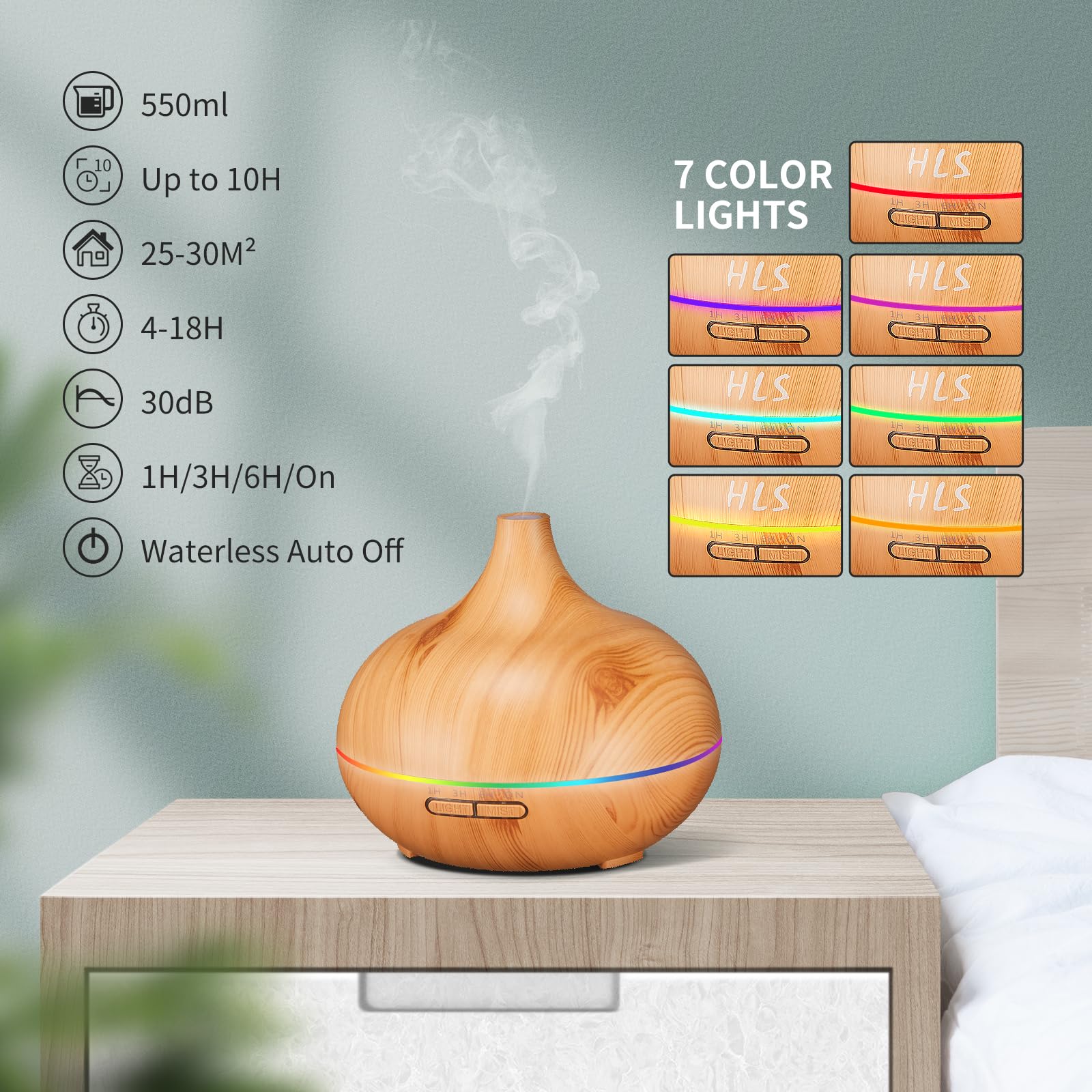 HLS 550ml Aroma Diffusers for Essential Oils Large Room with 10 Essential Oils,Ultrasonic Aromatherapy HLS uk supplements