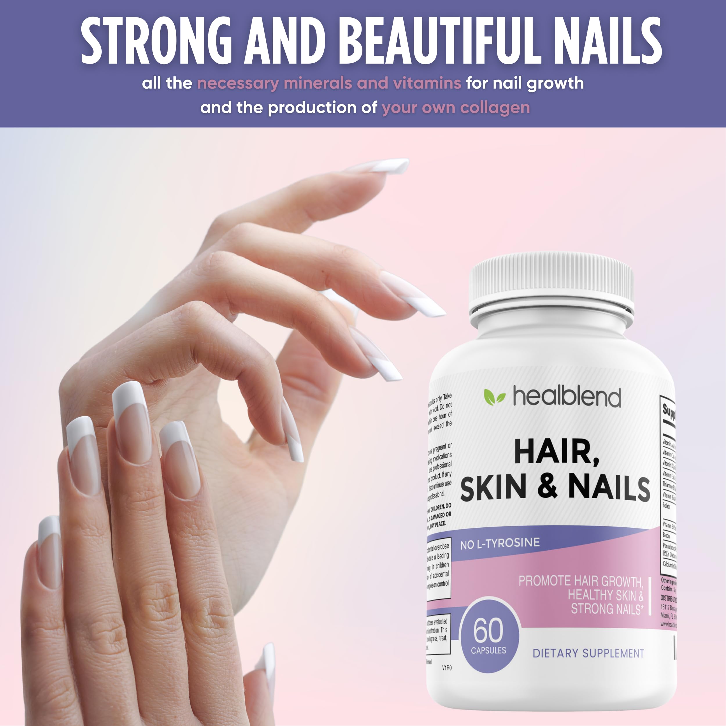 healblend Hair Skin and Nails Vitamins for Women with Biotin 5000 mcg, Iron and Manganese | Vegan, Non-GMO | 60 Capsules healblend uk supplements