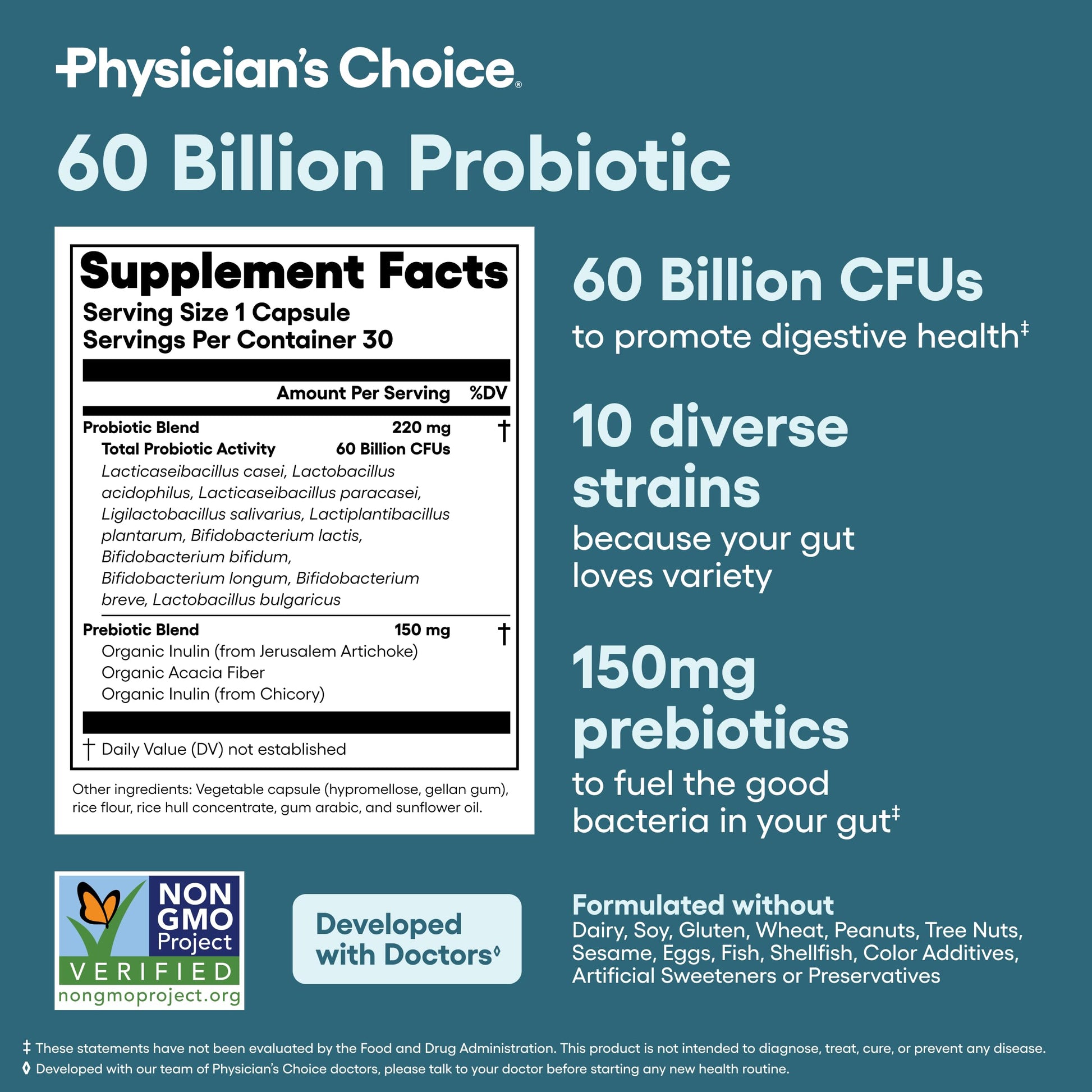 Physician's CHOICE Probiotics 60 Billion CFU - 10 Strains + Organic Prebiotics - Immune, Digestive & Gut Health - Supports Occasional Constipation, Diarrhea, Gas & Bloating - for Women & Men - 30ct Physician's CHOICE uk supplements