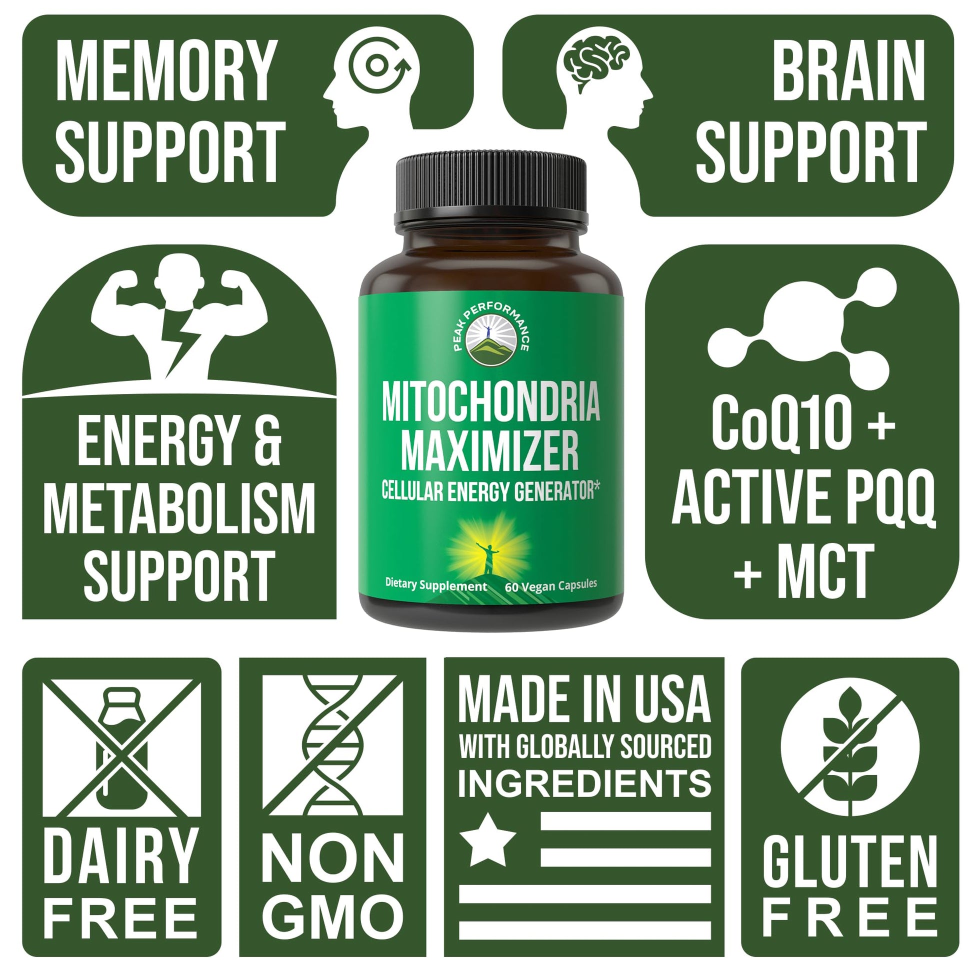 Peak Performance Mitochondria Maximizer with CoQ10 and Active PQQ. Best Mitochondrial Support Supplement with MCT Oil. Natural Cellular Generator for Clean, Energy Support. 60 Vegetarian Capsules Peak Performance uk supplements