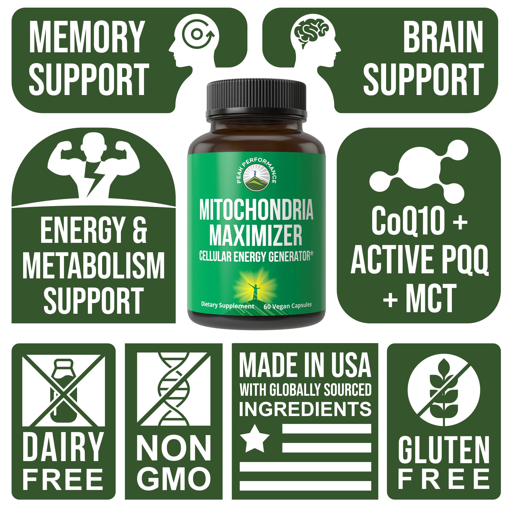 Peak Performance Mitochondria Maximizer with CoQ10 and Active PQQ. Best Mitochondrial Support Supplement with MCT Oil. Natural Cellular Generator for Clean, Energy Support. 60 Vegetarian Capsules Peak Performance uk supplements