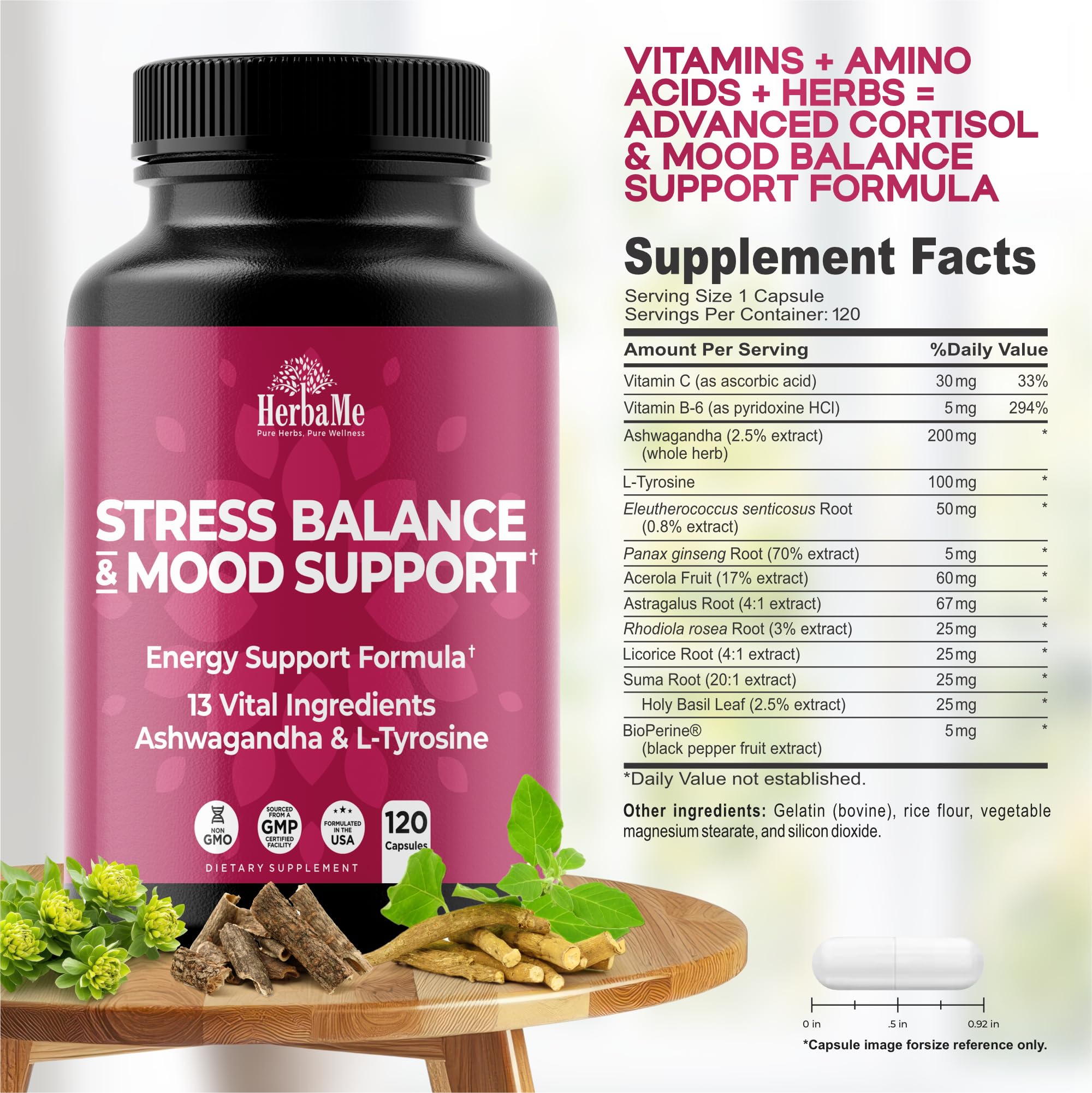 HerbaMe Cortisol Manager Supplement and Balance Mood with Ashwagandha & L-Tyrosine, 120 Capsules, Helps Maintain Healthy Energy Levels and Stress Relief, Fatigue Reducer Pills HerbaMe uk supplements