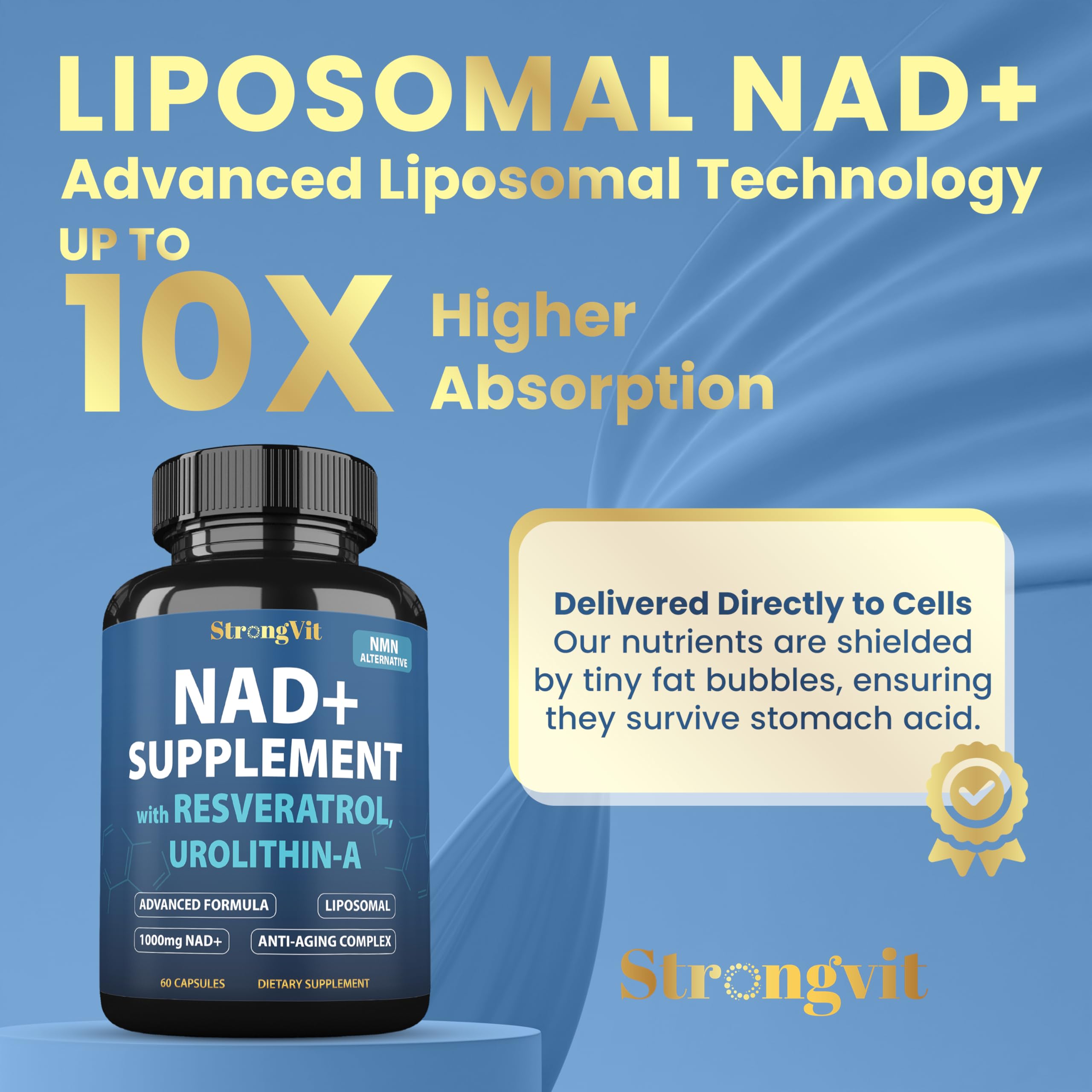 1000mg NAD Supplement with Resveratrol - Advanced Liposomal NAD+ Supplements for Men and Women - Anti-Aging Cell Regenerator - 60 NAD Plus Capsules for Energy & Cellular Health StrongVit uk supplements
