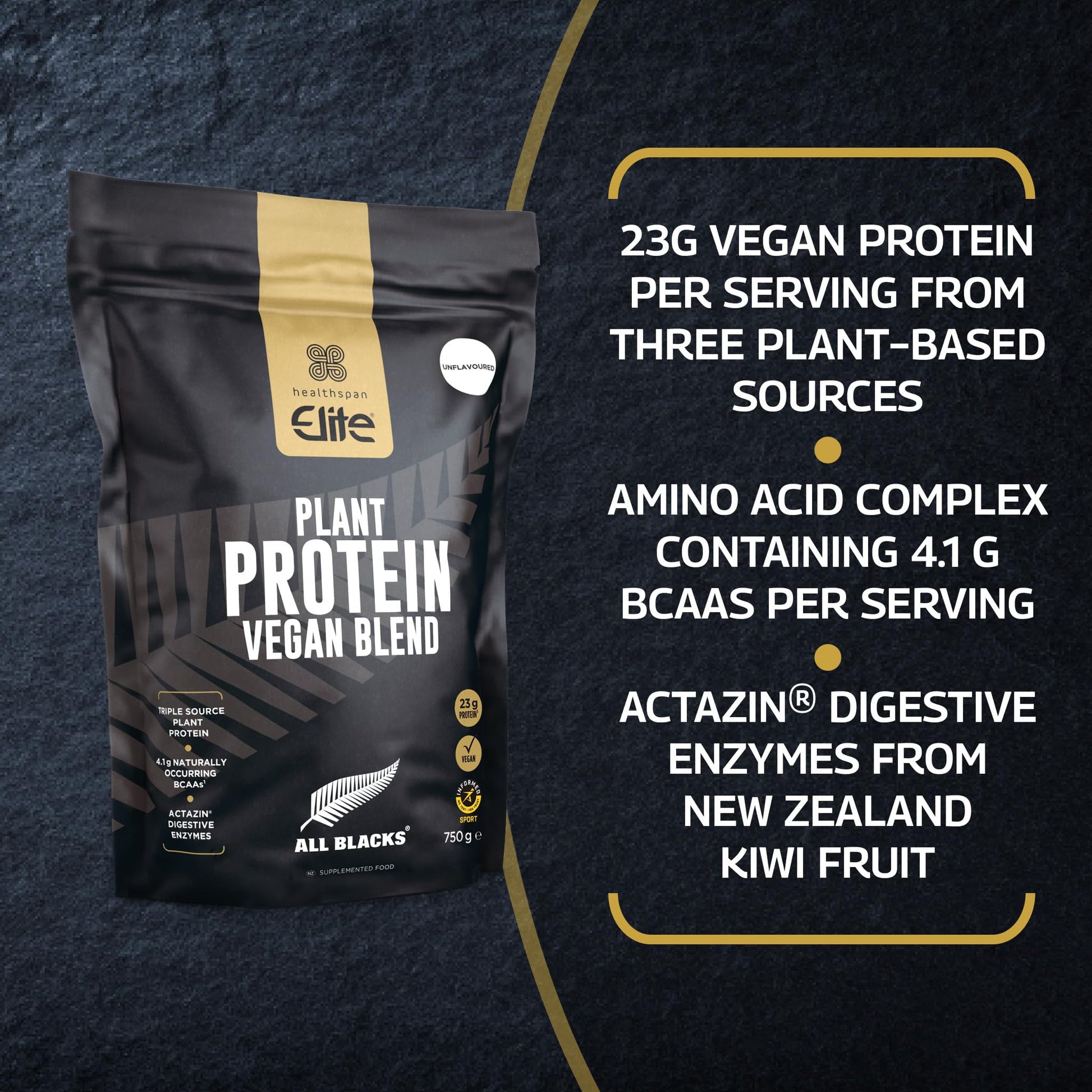 Healthspan Elite Plant Protein Vegan Blend (750g) | All Blacks Partner | 23g Protein Per Serving Healthspan Elite uk supplements