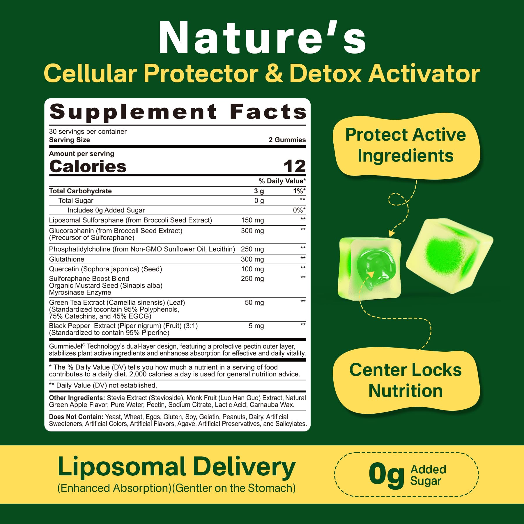 Liposomal Sulforaphane Supplement 150mg, from Broccoli Seed Extract w/Myrosinase, Quercetin, Glutathione, Sulforaphane Supplement Gummies for Antioxidants Detox Cellular Brain Health, Chewable 60Cts LILICARE uk supplements