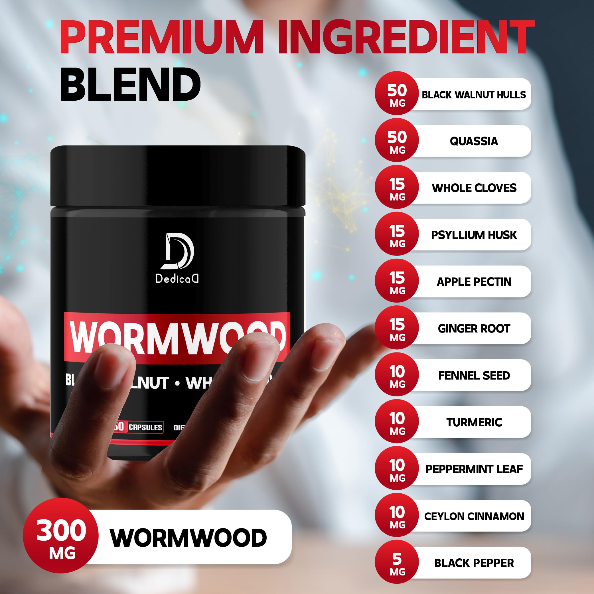DEDICAD Wormwood Capsules - 12 Herbs Blended Black Walnut, Cloves, Ginger, Turmeric, Cinnamon, Apple, Quassia - 2 Packs 50 Capsules DEDICAD uk supplements