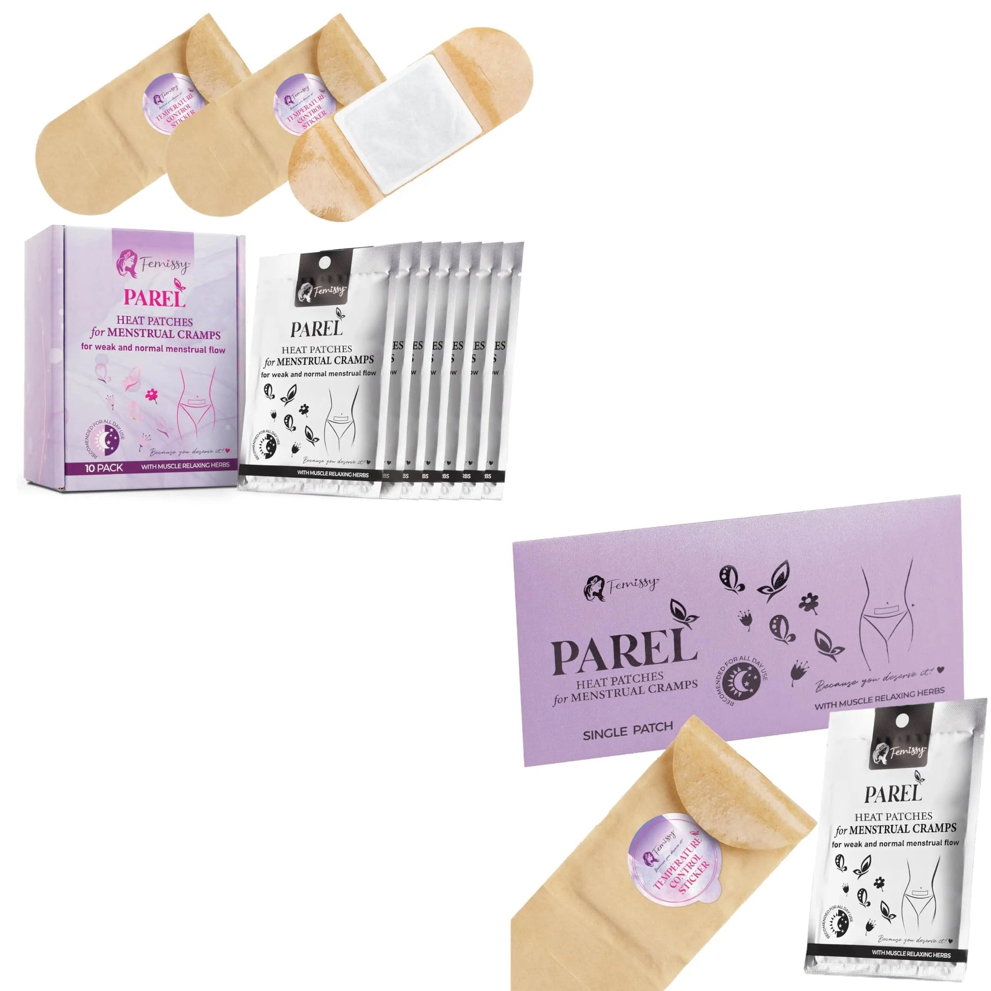 Heat Patches for Menstrual Cramps Based on Flow Strength, 10 Period Patches for Weak & Normal Flow & 1 Single Patch with Natural Herbs & Oils; Disposable Stick On Heating Pads Cramp-Free Period Femissy uk supplements