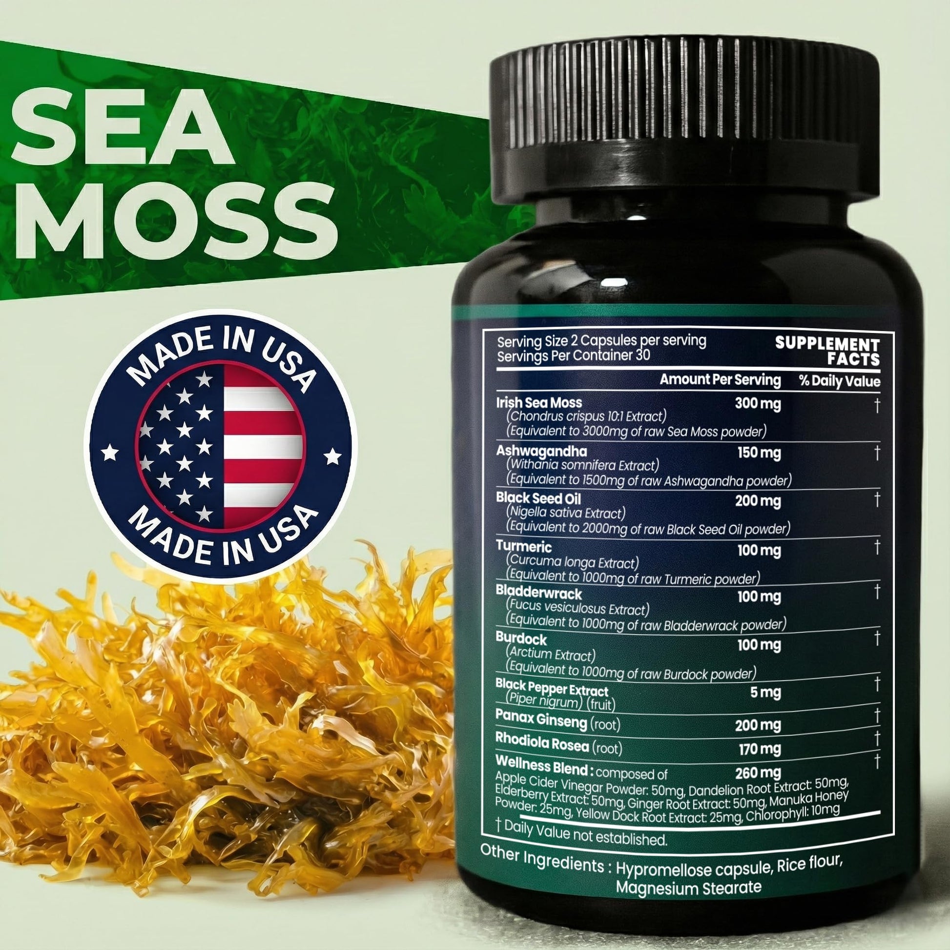 Sea Moss Black Seed Oil Ashwagandha Ginger - Advanced Irish Sea Moss Capsules All in One Supplement with Seamoss Black Seed Oil Ashwagandha Burdock Root Bladderwrack - Pills for Energy, Immune, Gut Opti Health uk supplements