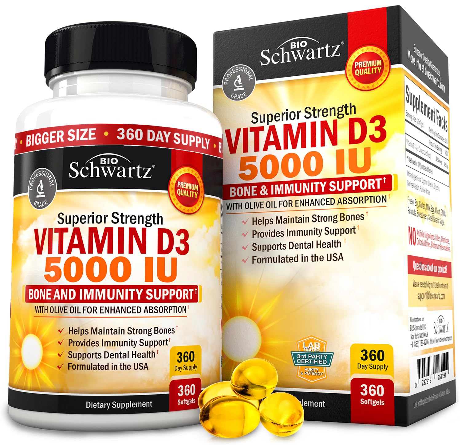 Vitamin D3 5000 IU (125 mcg) Natural Immune Support Supplement, Bone Strength BioSchwartz uk supplements