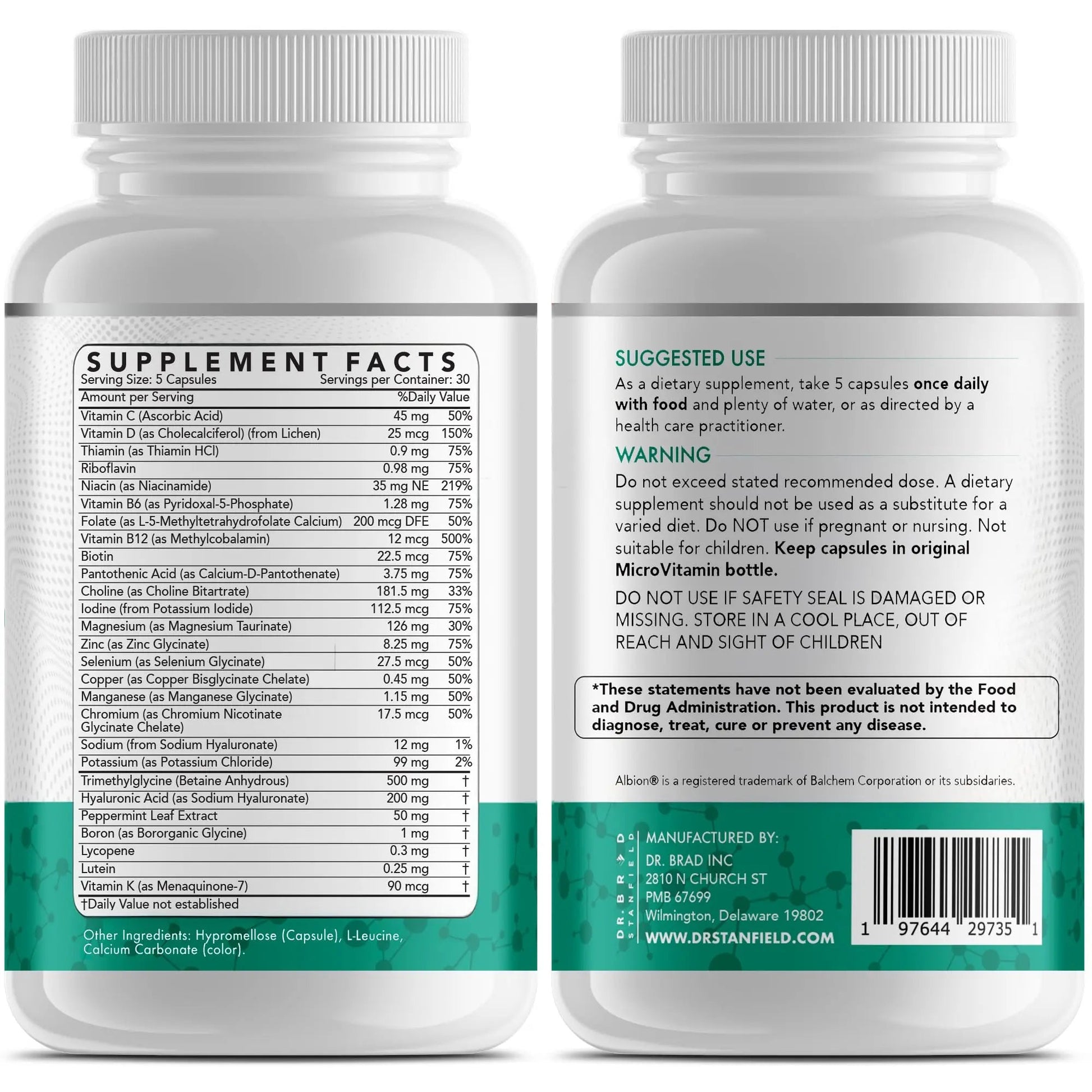 Dr Brad Stanfield Daily Low Dose MultiVitamin & Mineral for Men & Women to Support Cognitive Performance & Memory + Hyaluronic Acid for Skin Health Dr Brad Stanfield uk supplements