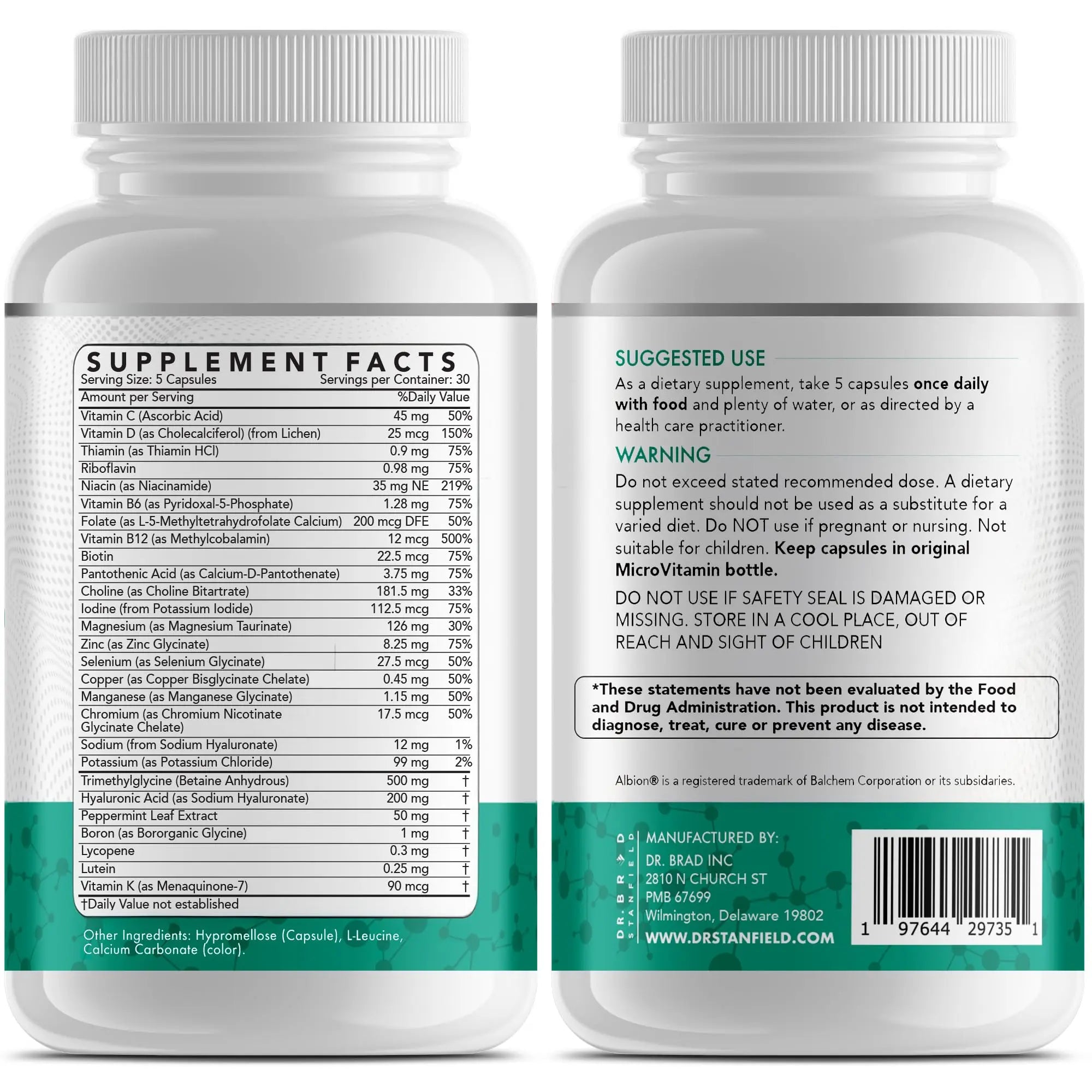 Dr Brad Stanfield Daily Low Dose MultiVitamin & Mineral for Men & Women to Support Cognitive Performance & Memory + Hyaluronic Acid for Skin Health Dr Brad Stanfield uk supplements