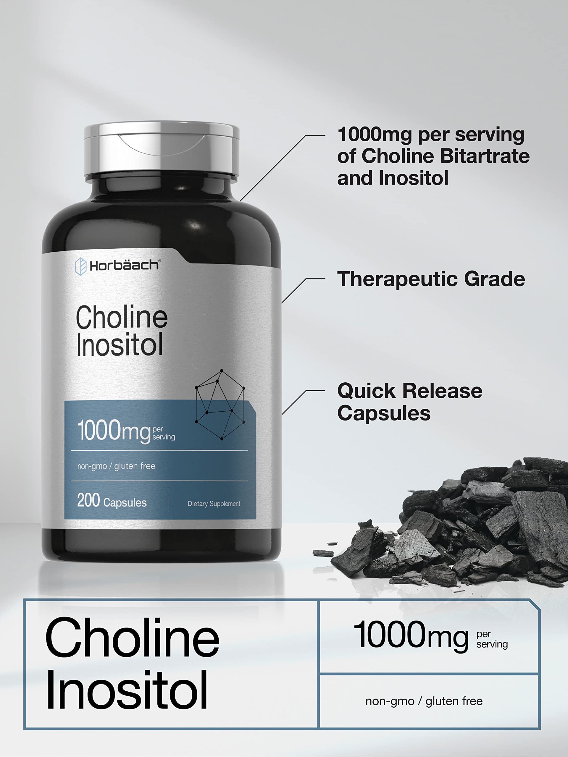 Choline Inositol 1000mg Supplement | 200 Capsules | Non-GMO, Gluten Free | by Horbaach Horbäach uk supplements