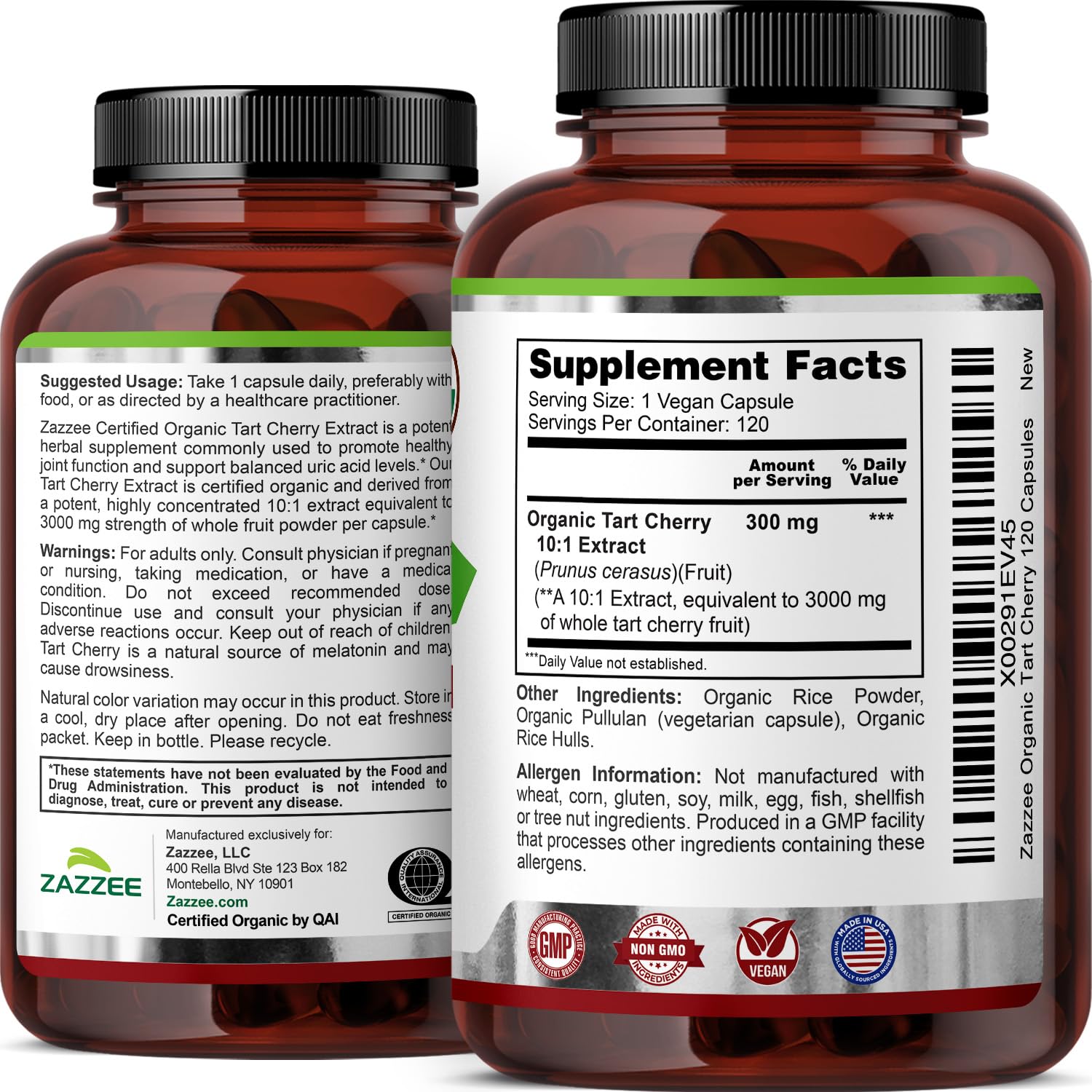 Zazzee USDA Organic Tart Cherry 10:1 Extract, 120 Vegan Capsules, 4 Month Supply, Montmorency Cherry, Daily Wellness Antioxidant Support, Organic Herbal Supplement, All-Natural, Non-GMO, Made in USA Zazzee uk supplements