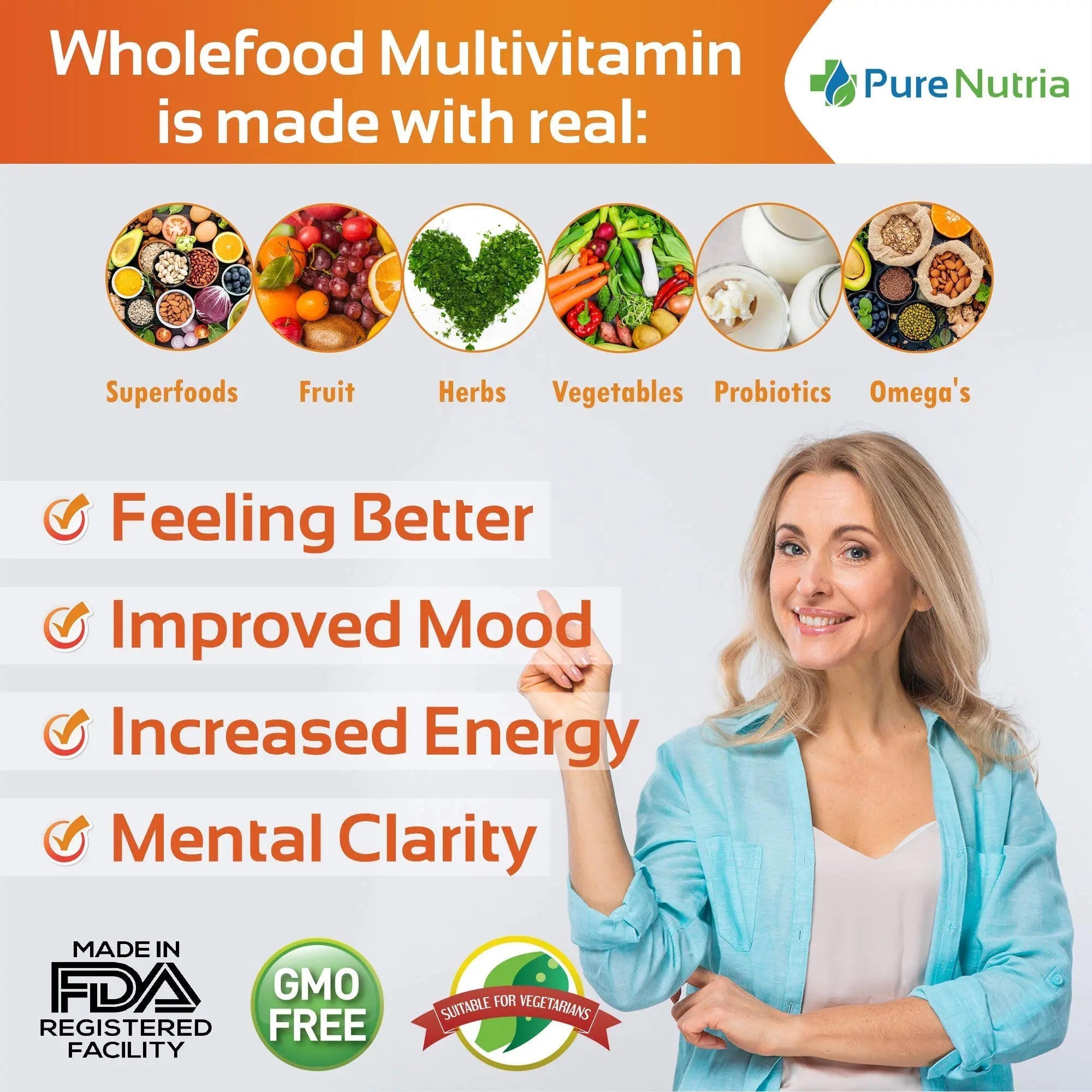Whole Food MultiVitamin and Minerals with Probiotic Enzymes - 120 Multivitamins for Women and Men - Packed with WholeFood and Herbal Ingredients PureNutria uk supplements