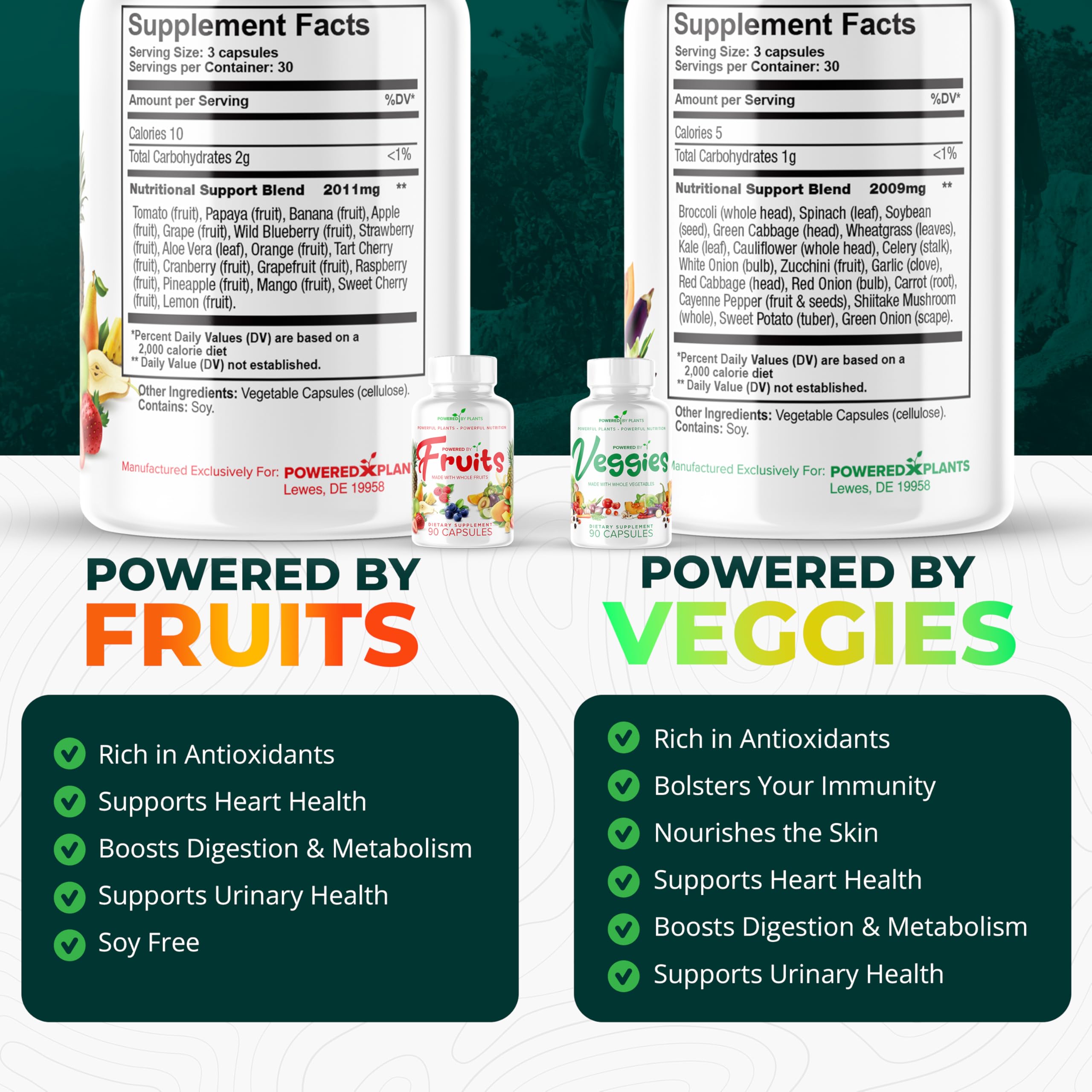 Daily Fruits and Veggies Supplement - 180 Capsules for 30 Days, Non GMO & Gluten Free Superfood with Natural Vitamins - Powered by Plants, 2-Pack POWERED X PLANTS uk supplements