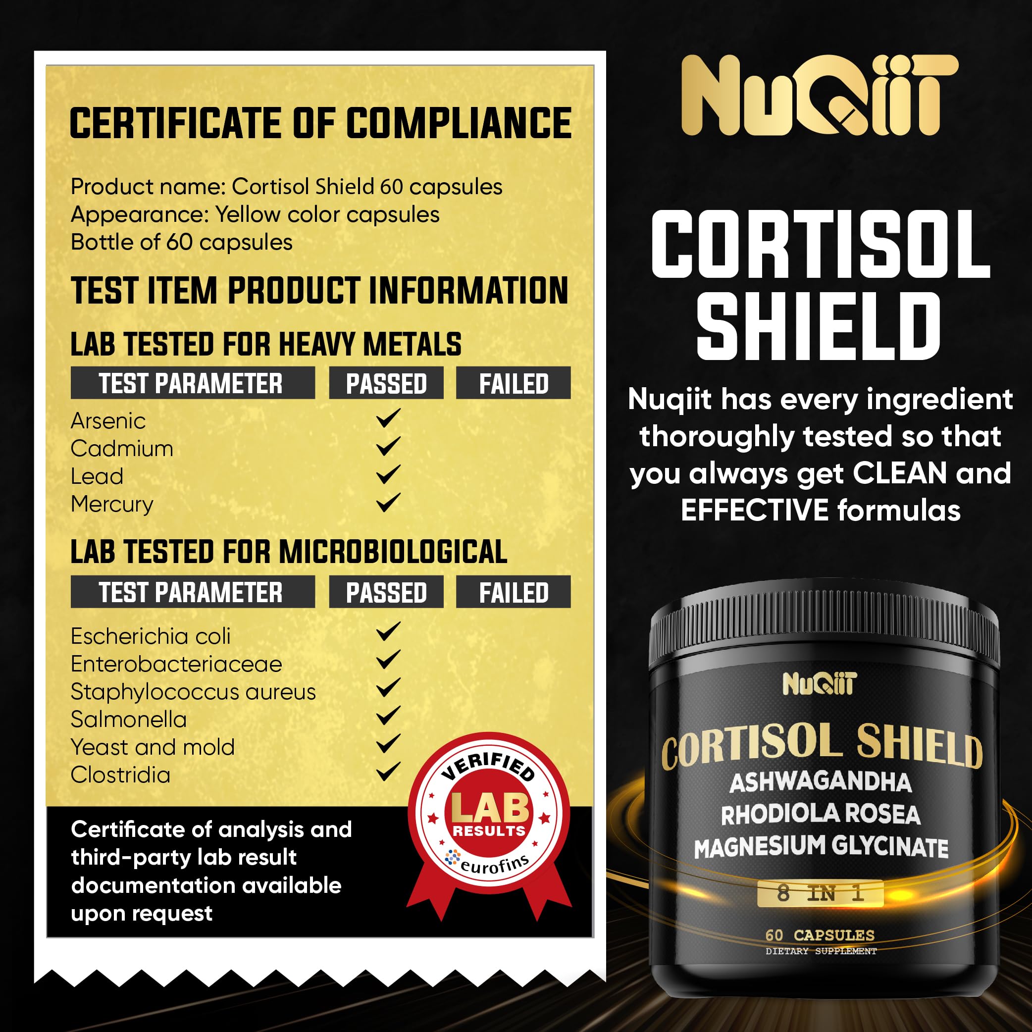8in1 Cortisol Shield - Ashwagandha and Magnesium, Rhodiola Rosea, Lions Mane, Sea Moss, Turmeric, St Jonh's Wort - Mind& Mood Balance, Rest Well, Support Immume - 60 Capsules NUQIIT uk supplements
