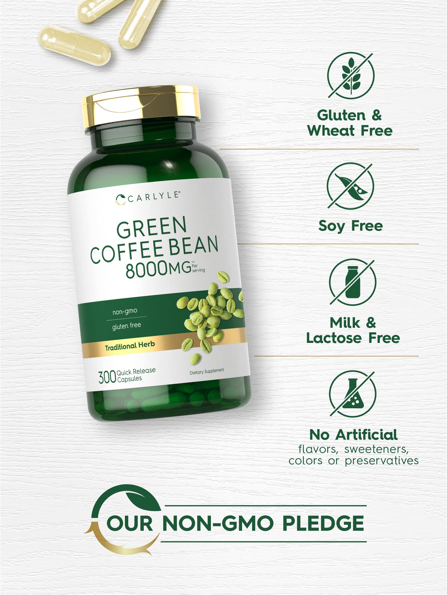 Carlyle Green Coffee Bean Extract | 8000 mg | 300 Capsules | Non-GMO and Gluten Free Carlyle uk supplements