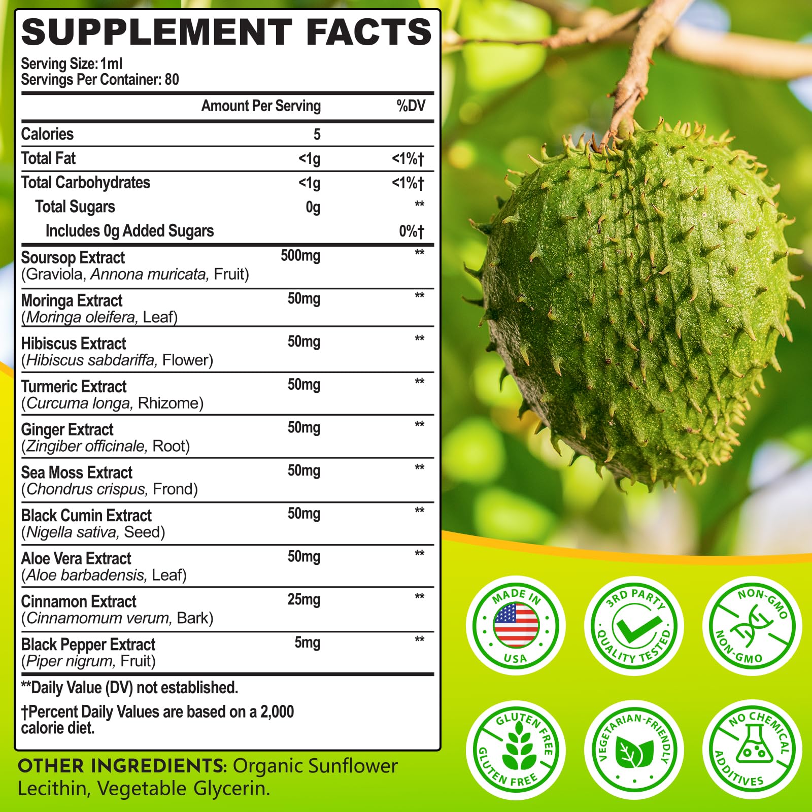 (80ML) Supplement Liquid Drops, 10 in 1 Soursop Multivitamin Drops with Leaf Extract & Sea Moss, for Cell Support & Regeneration, Immunity, Gut, Zzz, Skin & Antioxidant | 2.8 Fl Oz - 80 Days Supply Selicheal uk supplements
