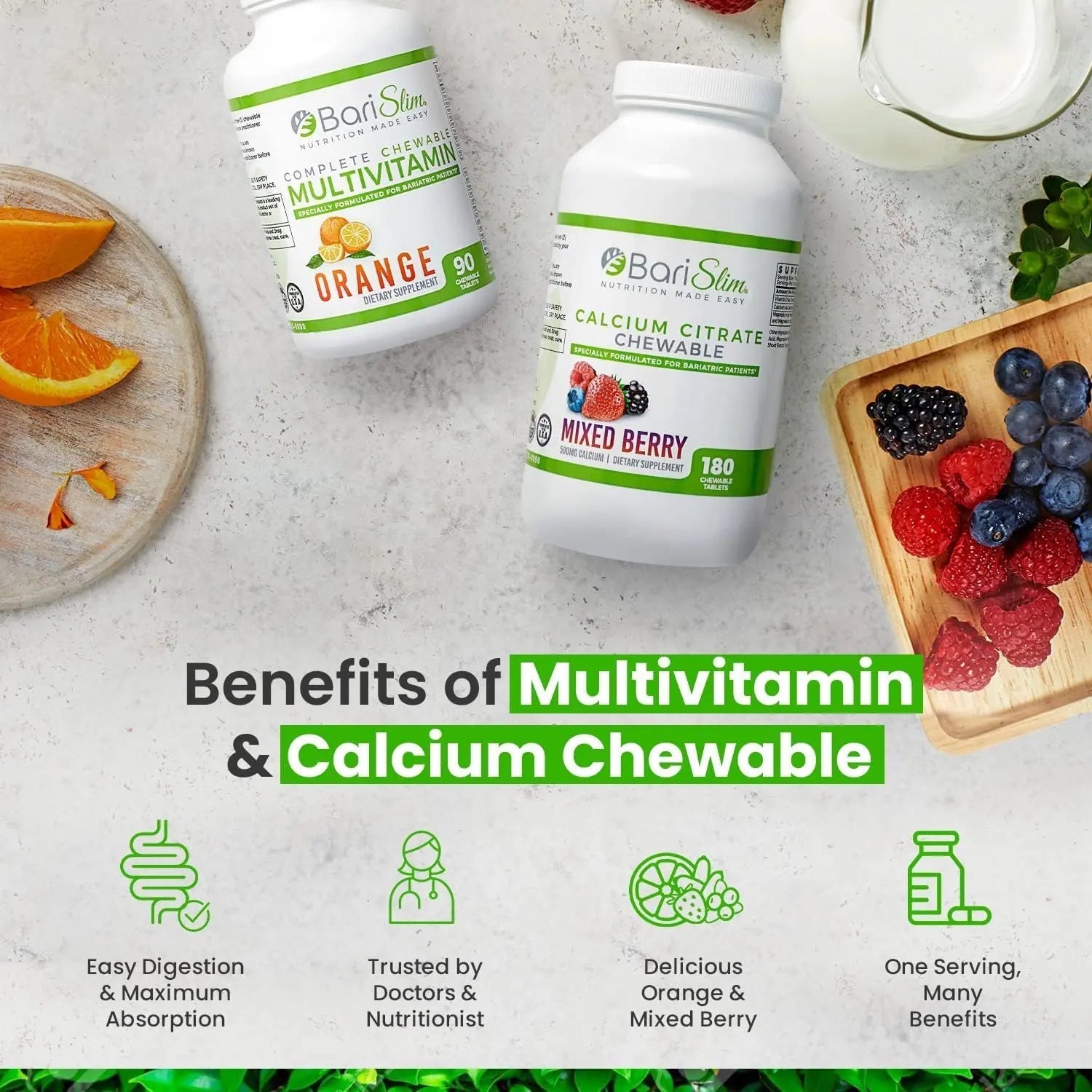 BariSlim Bariatric Calcium Citrate & Complete Chewable Multivitamin - Bariatric Vitamin and Supplement for Post Bariatric Surgery Including Gastric Bypass and Gastric Sleeve BariSlim uk supplements