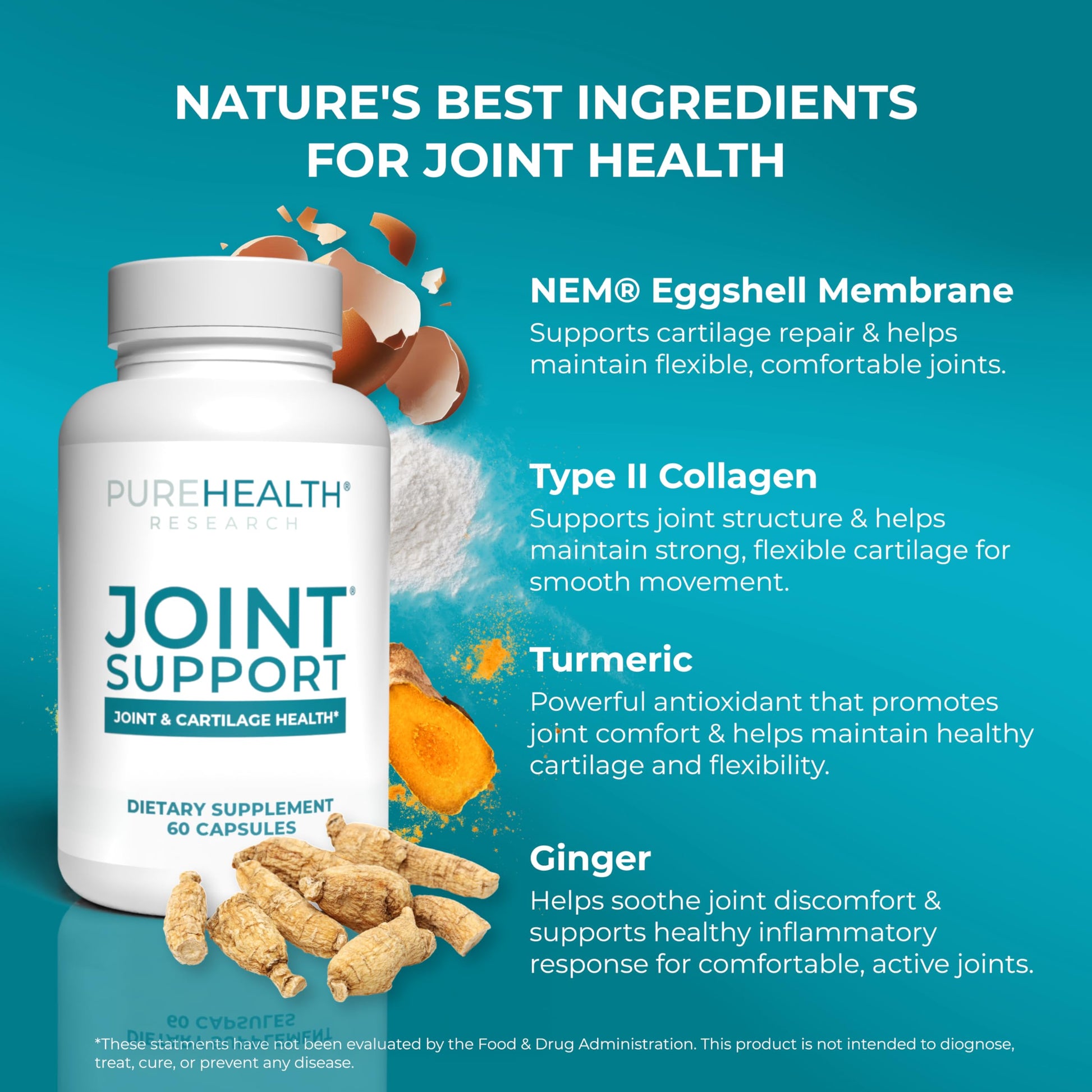 PUREHEALTH RESEARCH Joint Support NEM Eggshell Membrane with Boswellia Extract, Calcium & Turmeric, 60 Capsules PUREHEALTH RESEARCH uk supplements