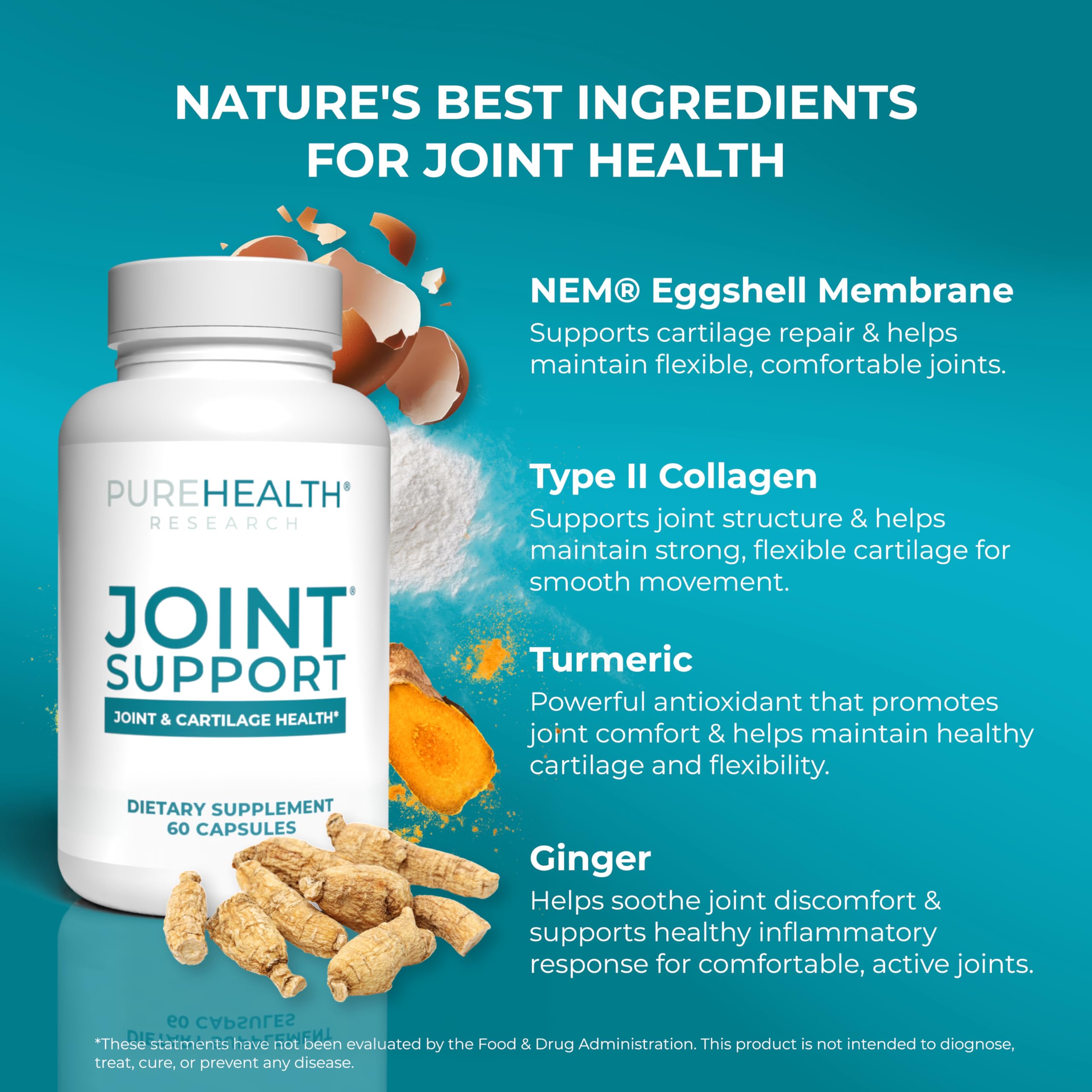PUREHEALTH RESEARCH Joint Support NEM Eggshell Membrane with Boswellia Extract, Calcium & Turmeric, 60 Capsules PUREHEALTH RESEARCH uk supplements