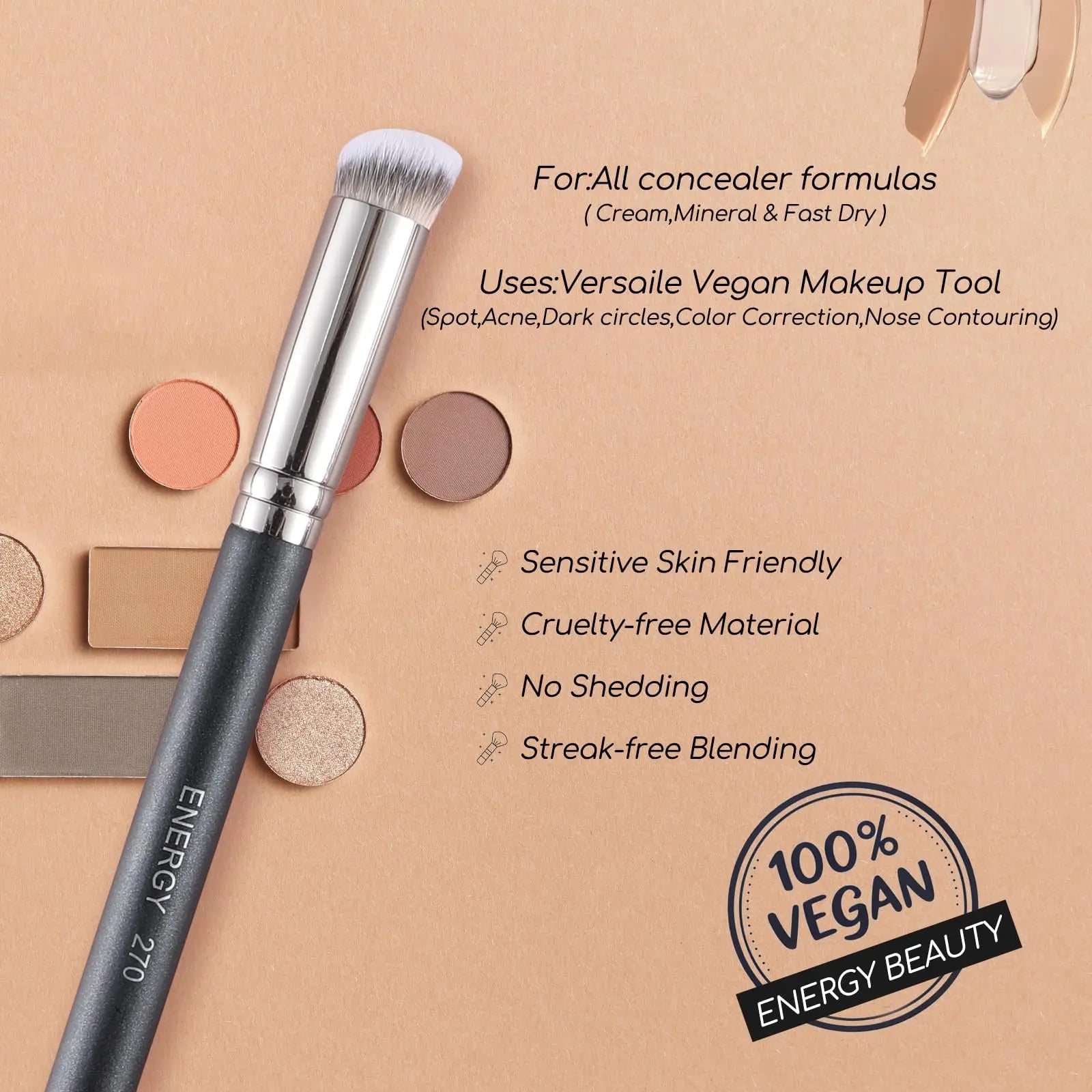 ENERGY Concealer Brush Under Eye Mini Angled Flat Top Kabuki Nose Contour Brush for Concealing Blending Setting Buffing with Powder Liquid Cream Cosmetic Pro Small Makeup Foundation brushes 270 ENERGY uk supplements